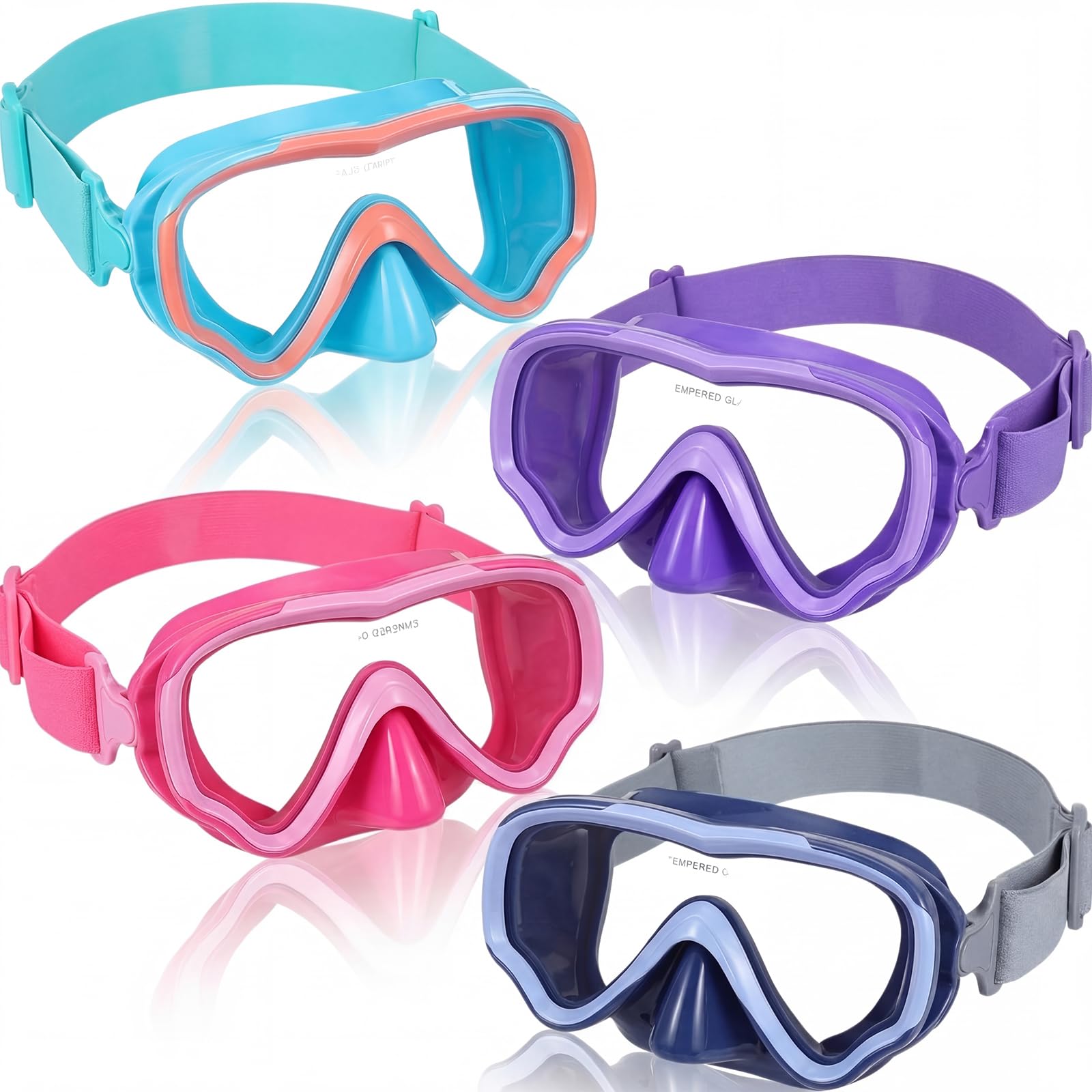 Flutesan 4 Pcs Kids Youth Swim Goggles with Nose Cover Silicone Goggles View Clear Waterproof for Snorkeling Diving Swimming(Gra