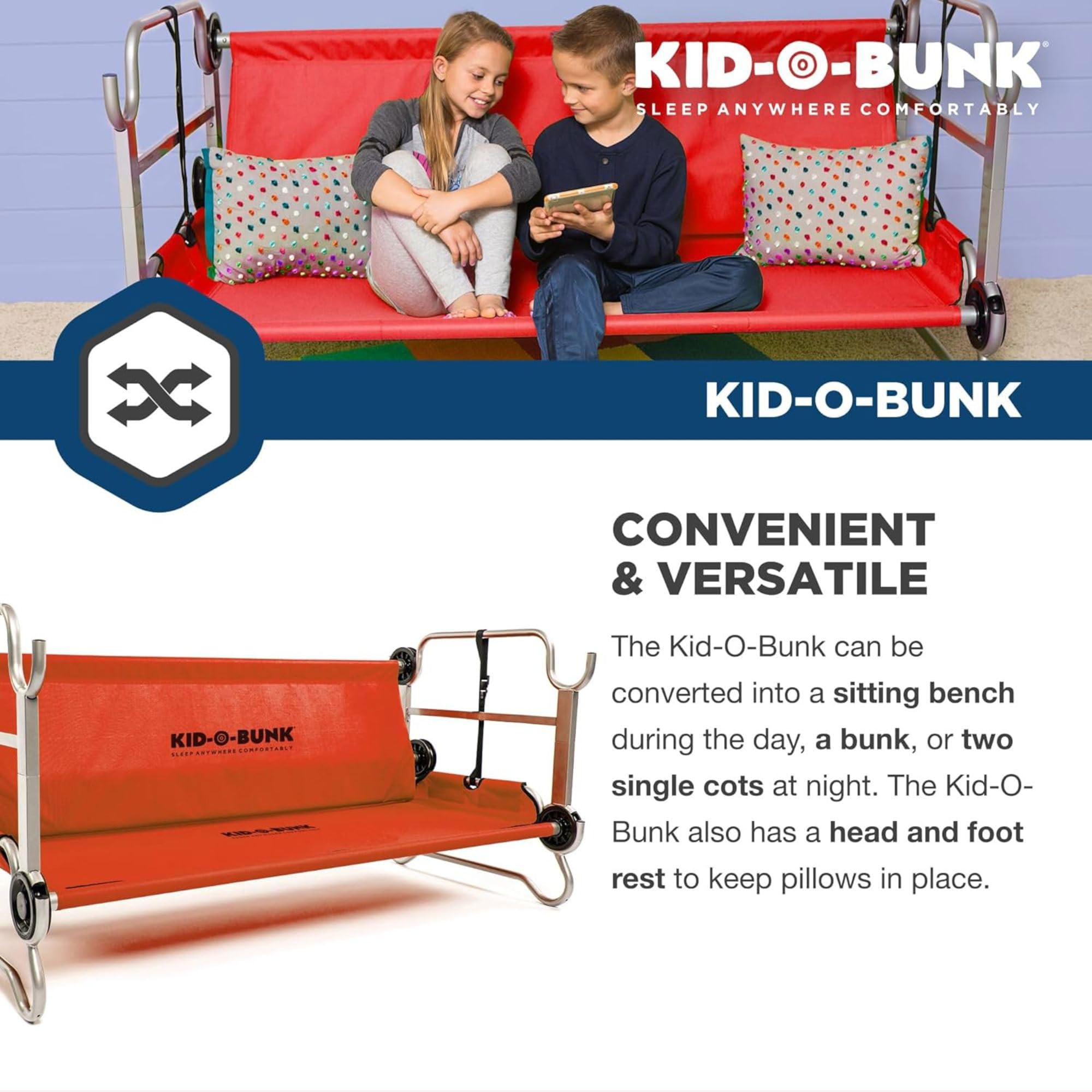 Kid-O-Bunk With 2 Side Organizers, Red