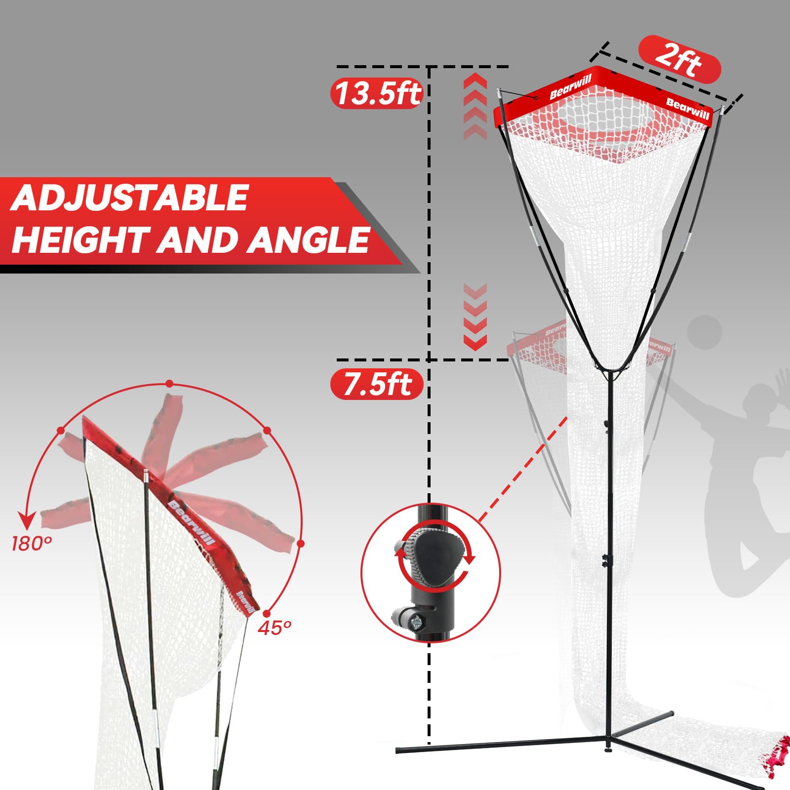 Volleyball Setter Trainer Net,Volleyball Training Equipment Adjustable Angle Height 8-13 Ft Setter Net,Indoor Outdoor Volleyball