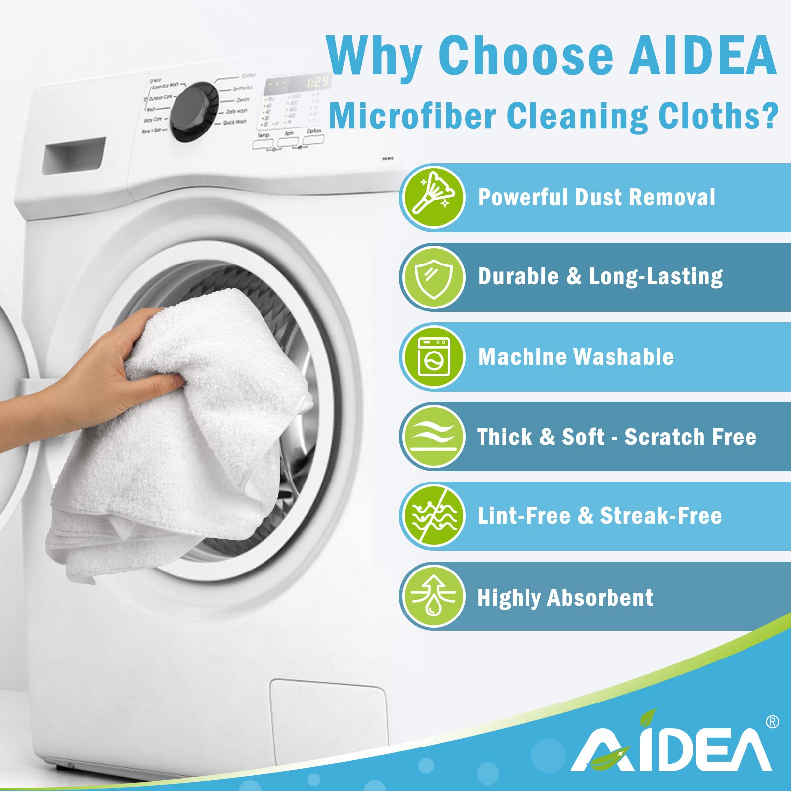 Aidea Microfiber Cleaning Cloths White-50Pk, Strong Water Absorption, Lint-Free, Scratch-Free, Streak-Free, Dish Towels White (1
