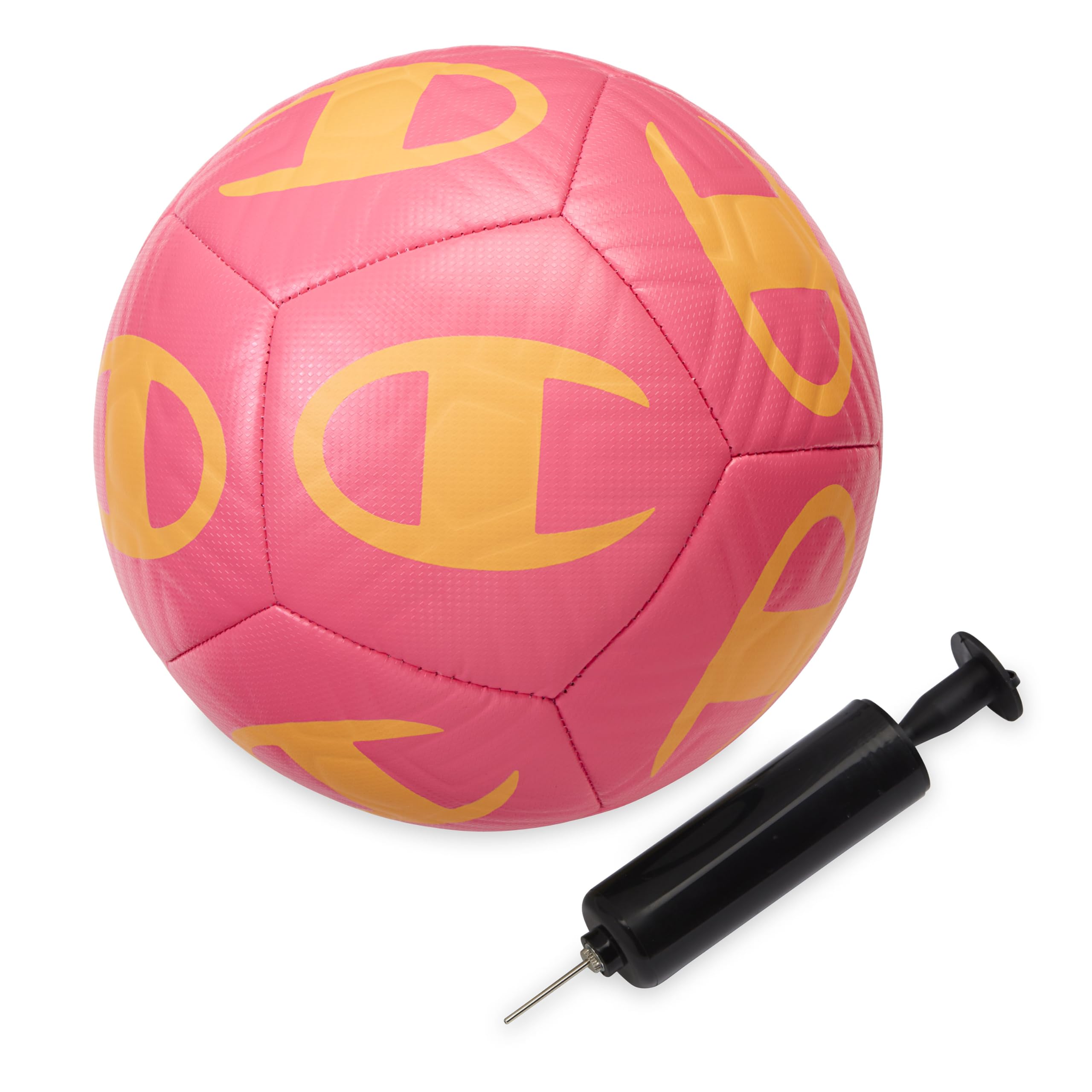 Champion Playmaker Logo Deflated Soccer Ball with Pump, Size 4 Soccer Ball (Knockout Pink/Orange Pop), Durable Panels for Kids, 