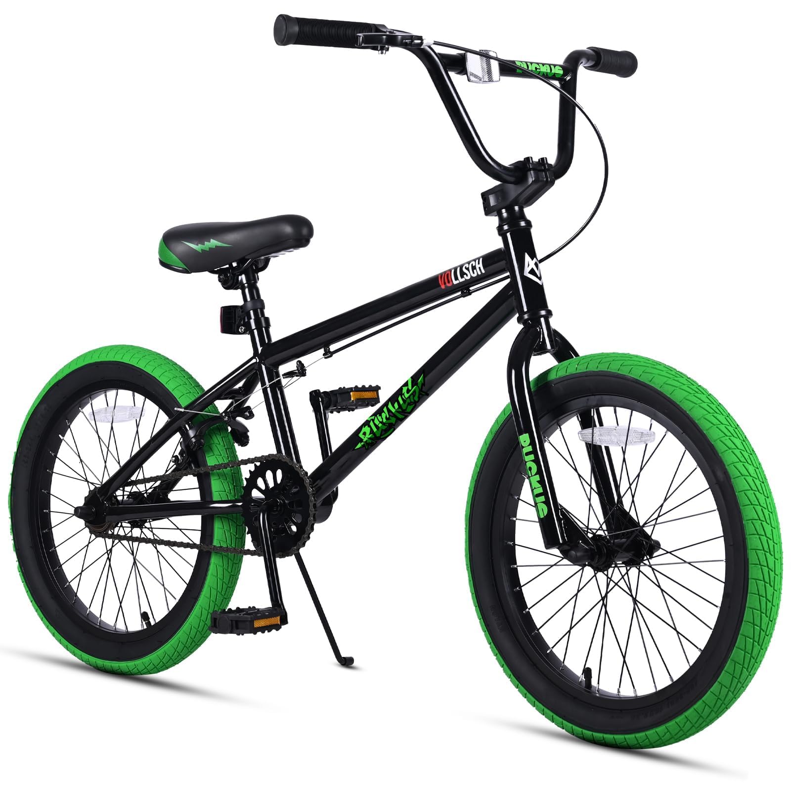 vollsch Freestyle BMX Bikes 18 Inch Kids Bicycle for 6-12 Years Old Teens, Boys, Girls, Beginner-Lever Riders, Black with Green 