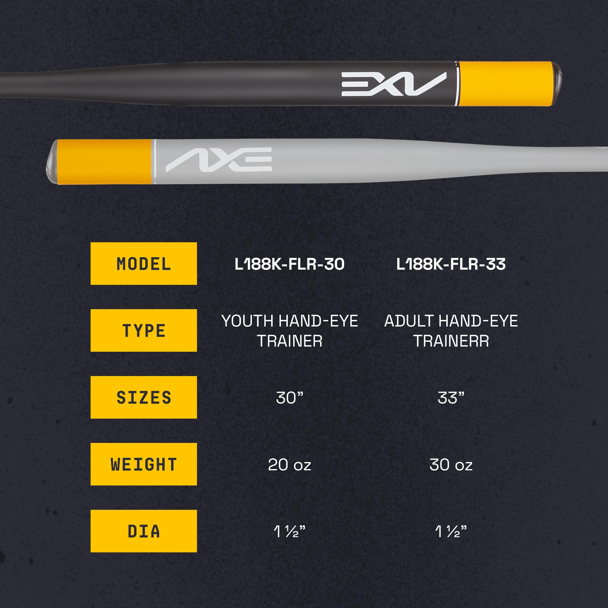 Axe | Hand-Eye Trainer | Skinny Barrel Baseball & Softball Bat (Pro Flared Handle, 30'' (Youth))
