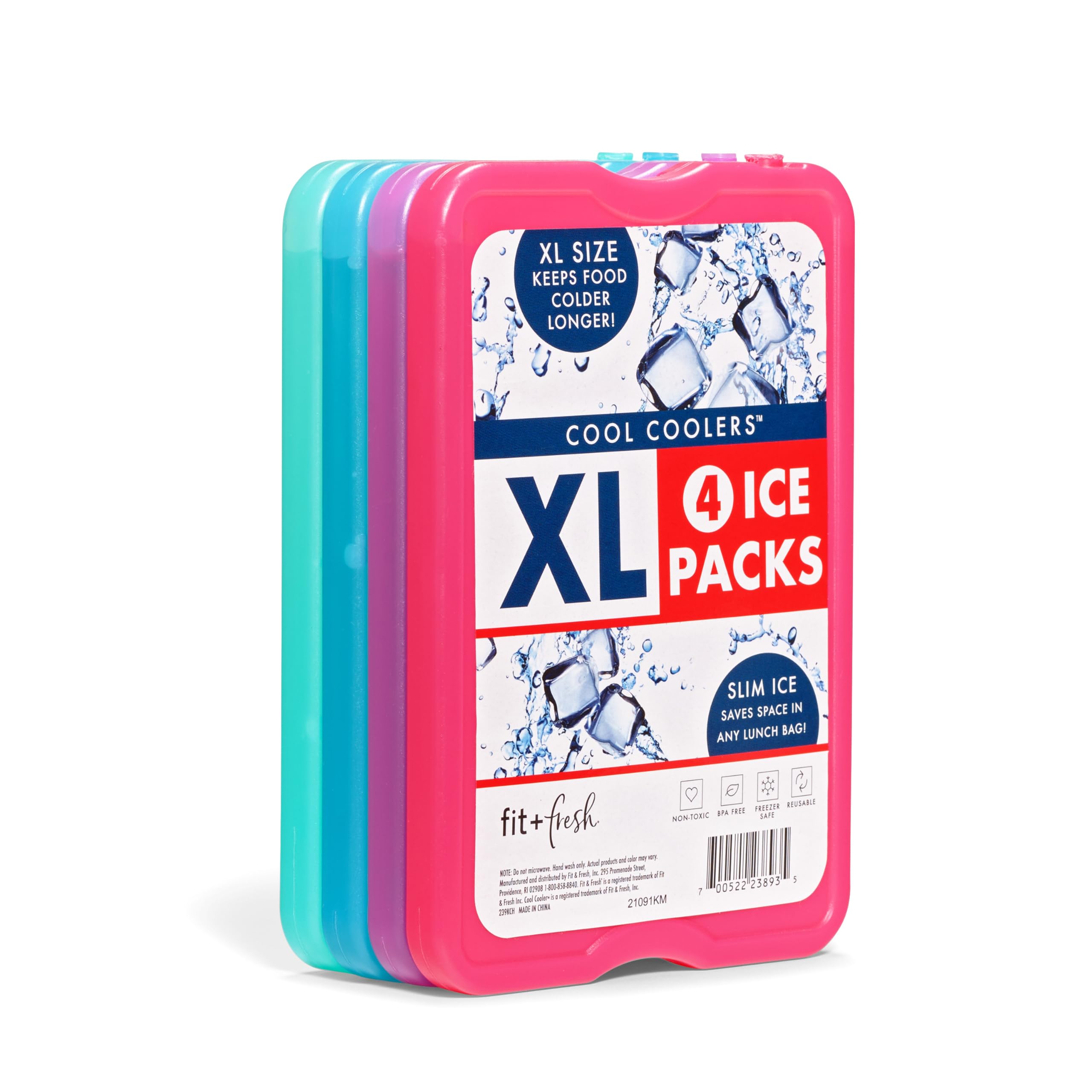 Cool Coolers By Fit & Fresh 4 Pack Xl Slim Ice Packs, Quick Freeze Space Saving Reusable Ice Packs For Lunch Boxes Or Coolers, M