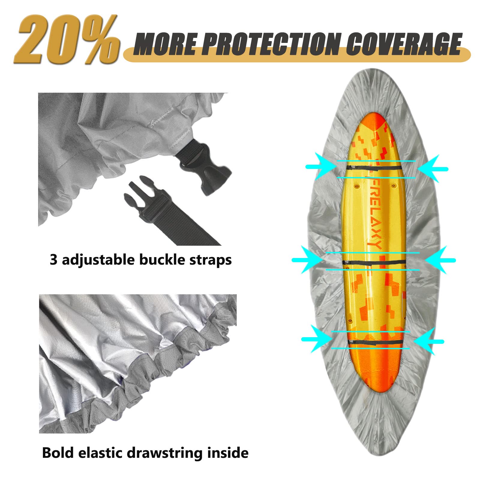 Frelaxy 420D Kayak Cover, Heavy Duty Waterproof Uv Resistant Kayak Covers For Outdoor Storage, Ultra Strong Canoe Storage Dust C