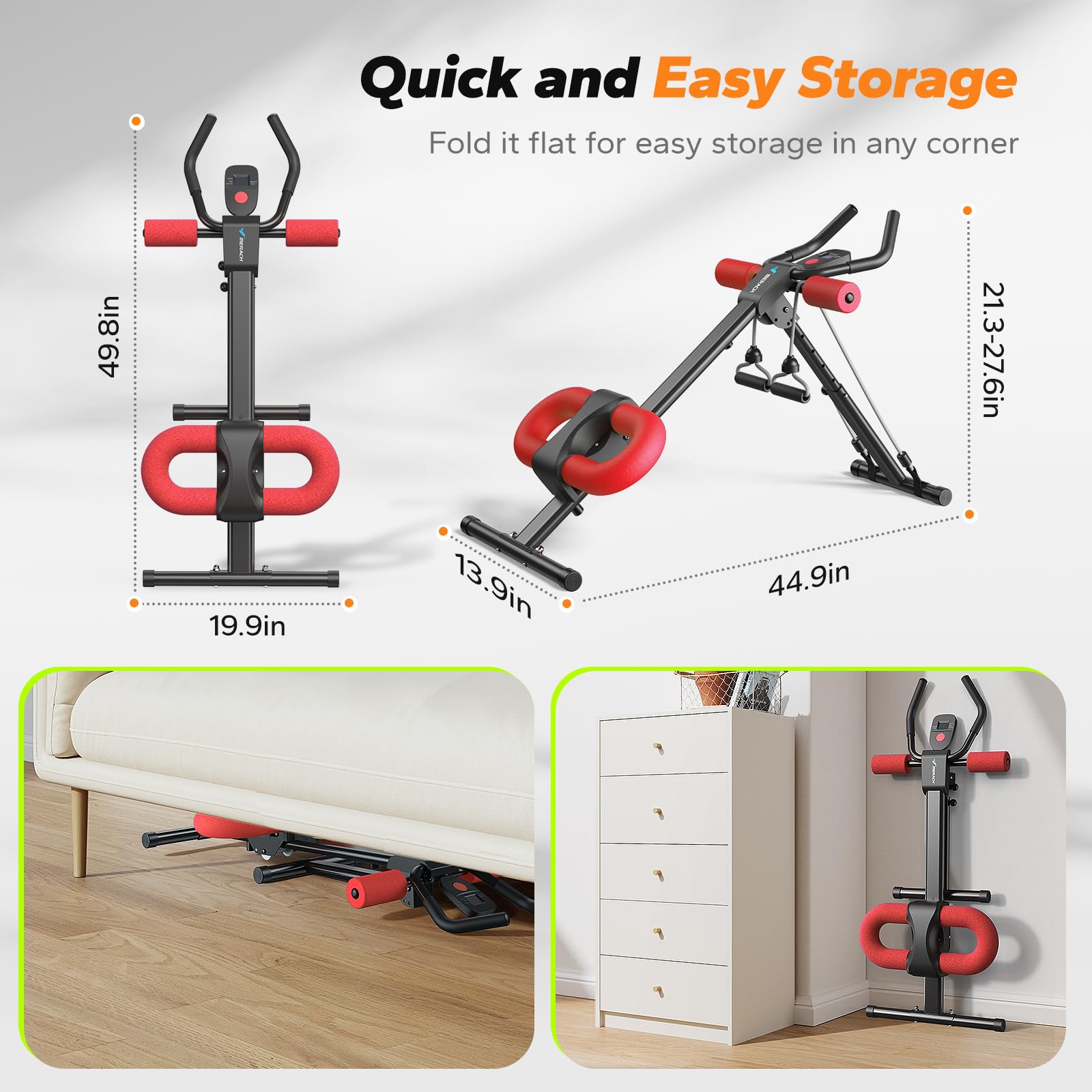 MERACH Ab Machine, Ab Workout Equipment, Adjustable Ab Trainer Machine for Abs Workout at Home Gym, Foldable, Knee Protection, A