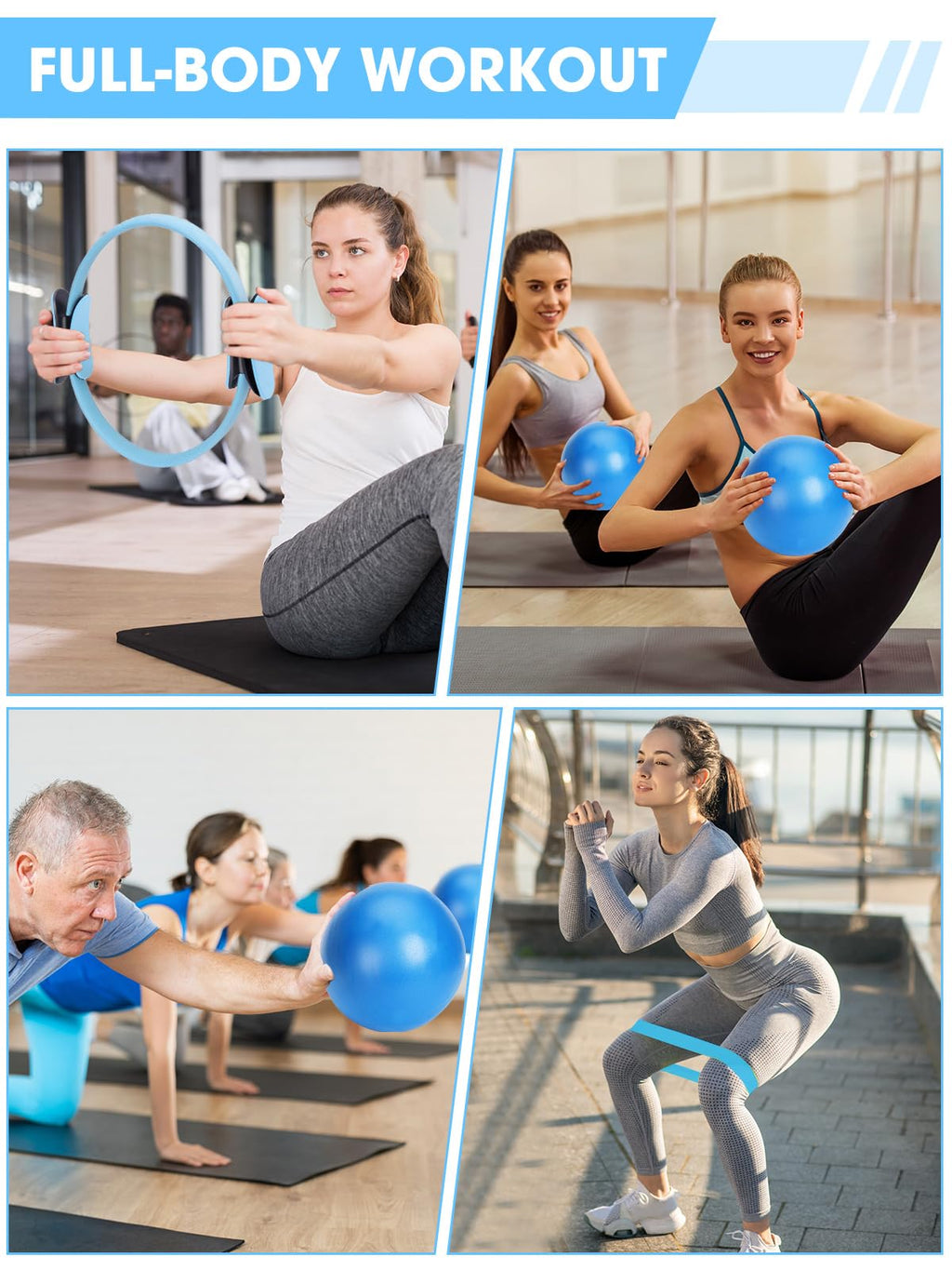 Neuonn Pilates Ring Set for Home Workout, Pilates Essentials Kit for Women, [12 Fitness Circle, Pilates Balls, Resistance Band