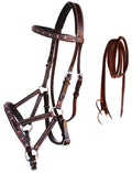 Challenger Horse Western Leather Tack Beaded Bitless Sidepull Bridle Reins Brown 77Rs07Pk