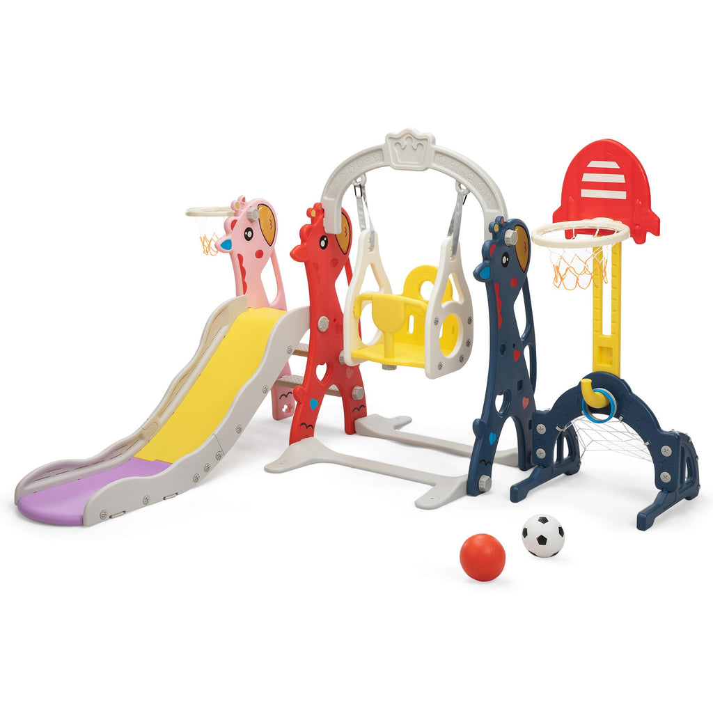 Neekoy 6-In-1 Toddler Slide And Swing Set For Kids, Toddler Swing With Basketball Hoop, Suitable For Outdoor Indoor Playground F