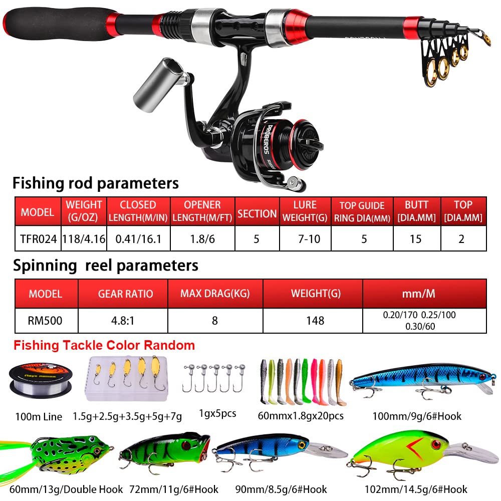 Proberos Kids Fishing Pole - Portable Telescopic Fishing Rod And Reel Combo Kit - Small Spinning Fishing Reel Rods With Lures Li