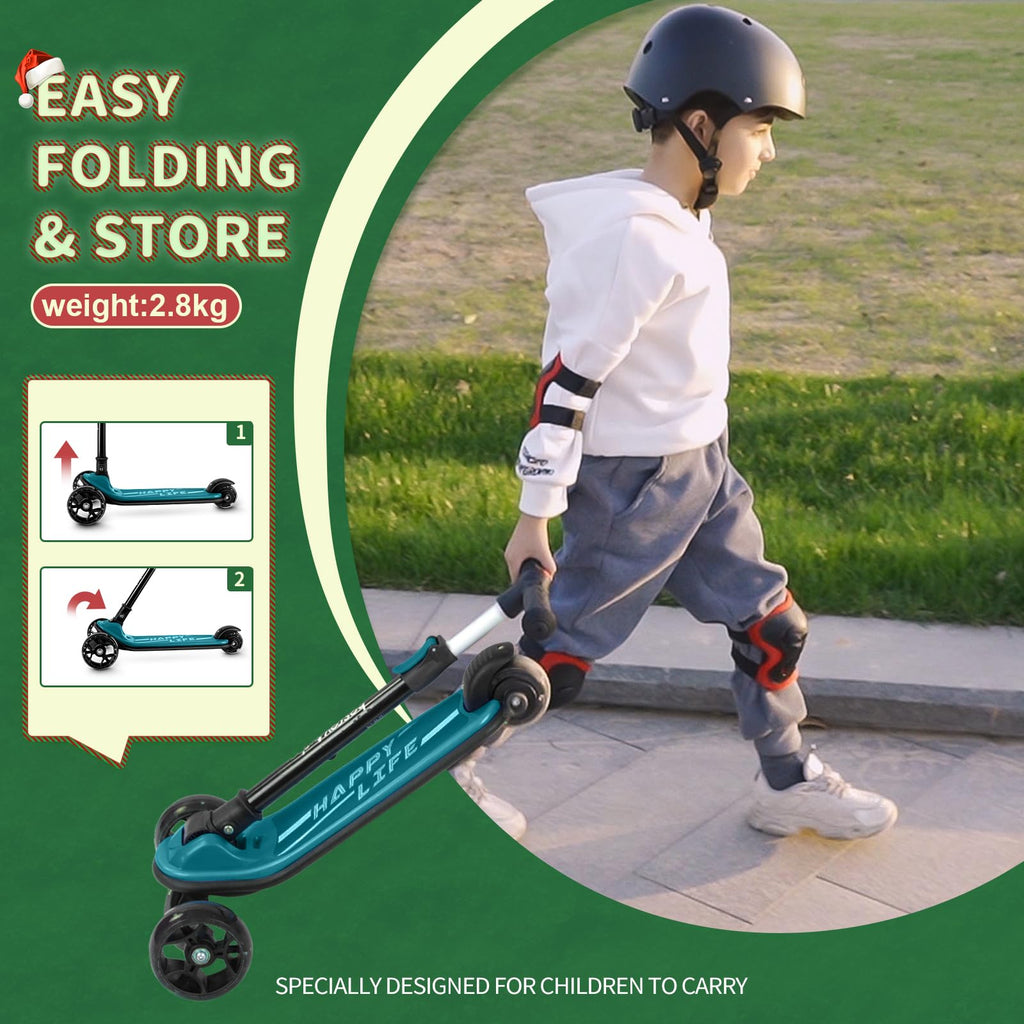besrey Kick Scooter for Kids Ages 3-10, 3-Wheel Folding Scooter with Adjustable Height, LED Light Wheels, Extra Wide Deck for Ou