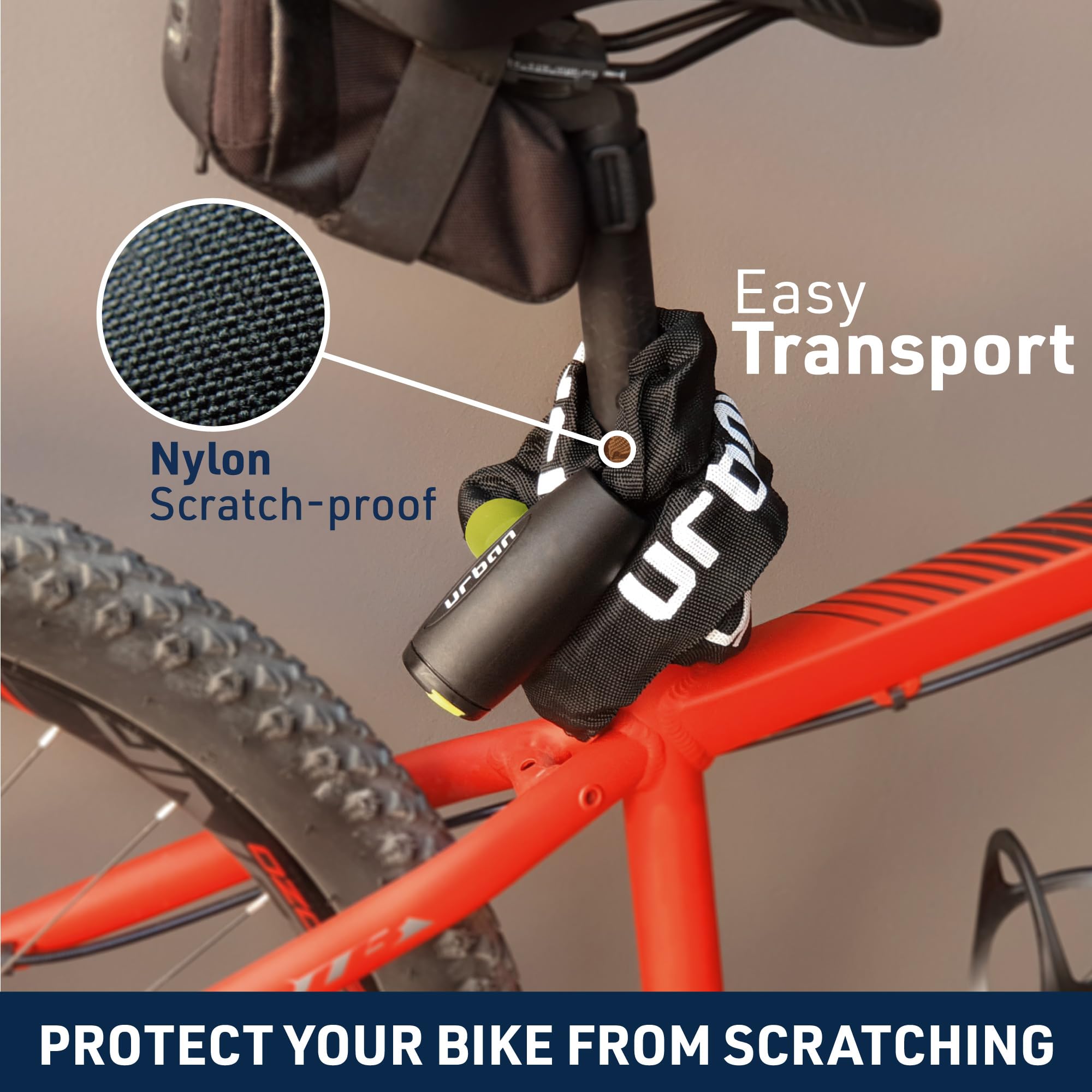 Urban Xk170 Bicycle Chain Lock, Steel Links A031In, 56Ft Long, Textile Cover, Lid, Anti-Theft Security Chain Padlock, Containers