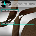 Teceum 1 Inch Webbing - Brown - 10 Yards - 1    Webbing For Climbing Outdoors Indoors Crafting Diy Nw