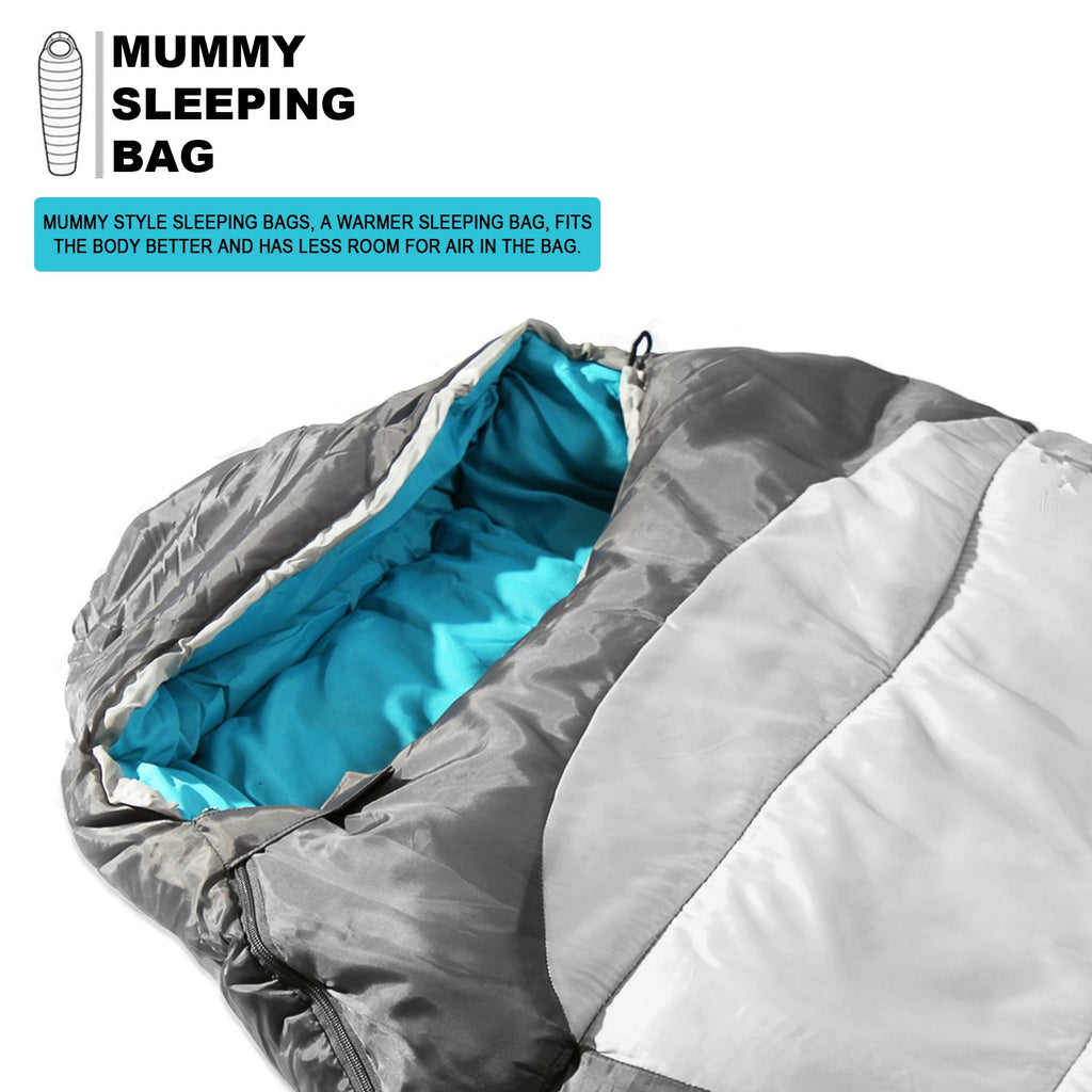 Khomo Gear Sleeping Bag Mummy Style - 3 Season - Camping & Outdoors - Grey