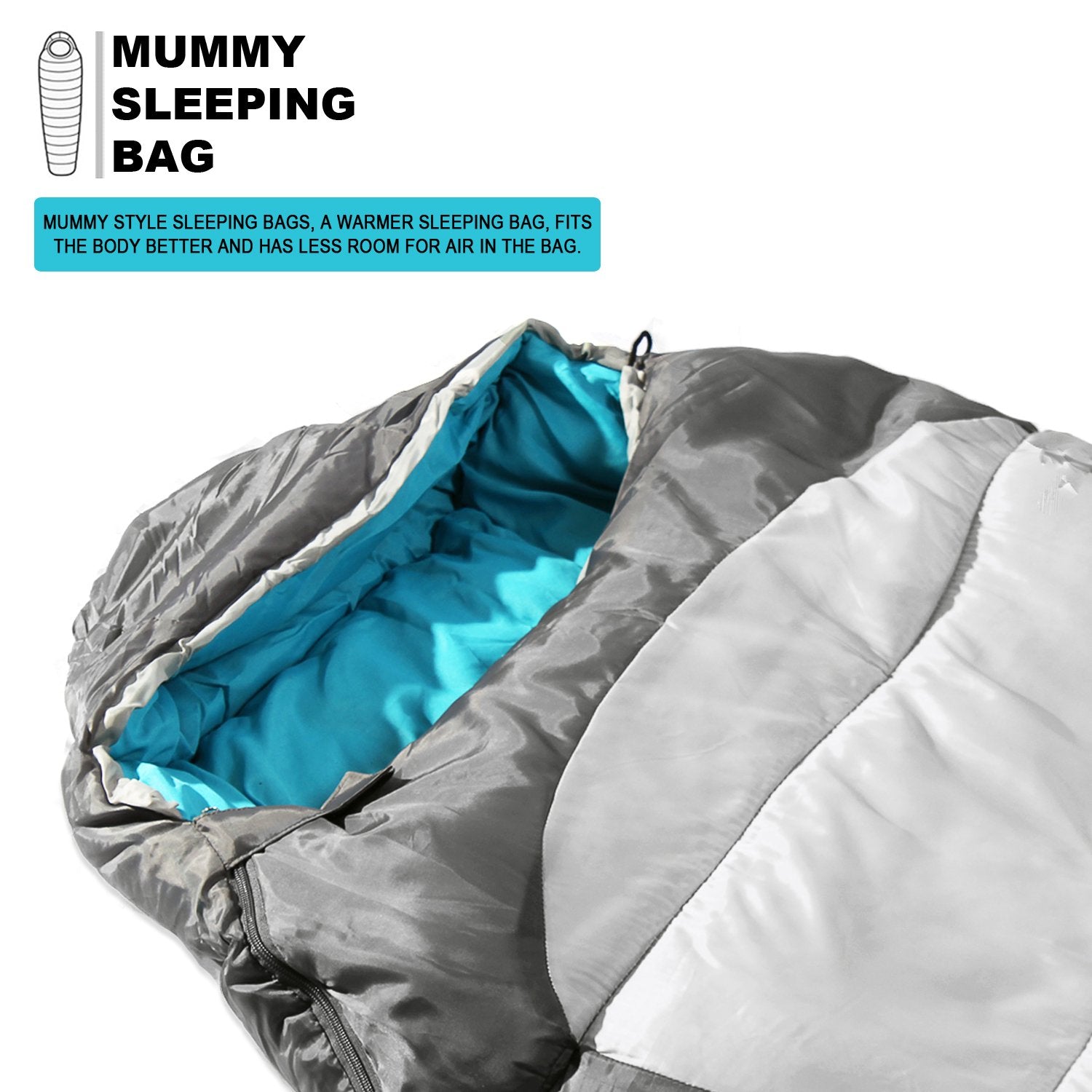 Khomo Gear Sleeping Bag Mummy Style - 3 Season - Camping & Outdoors - Grey