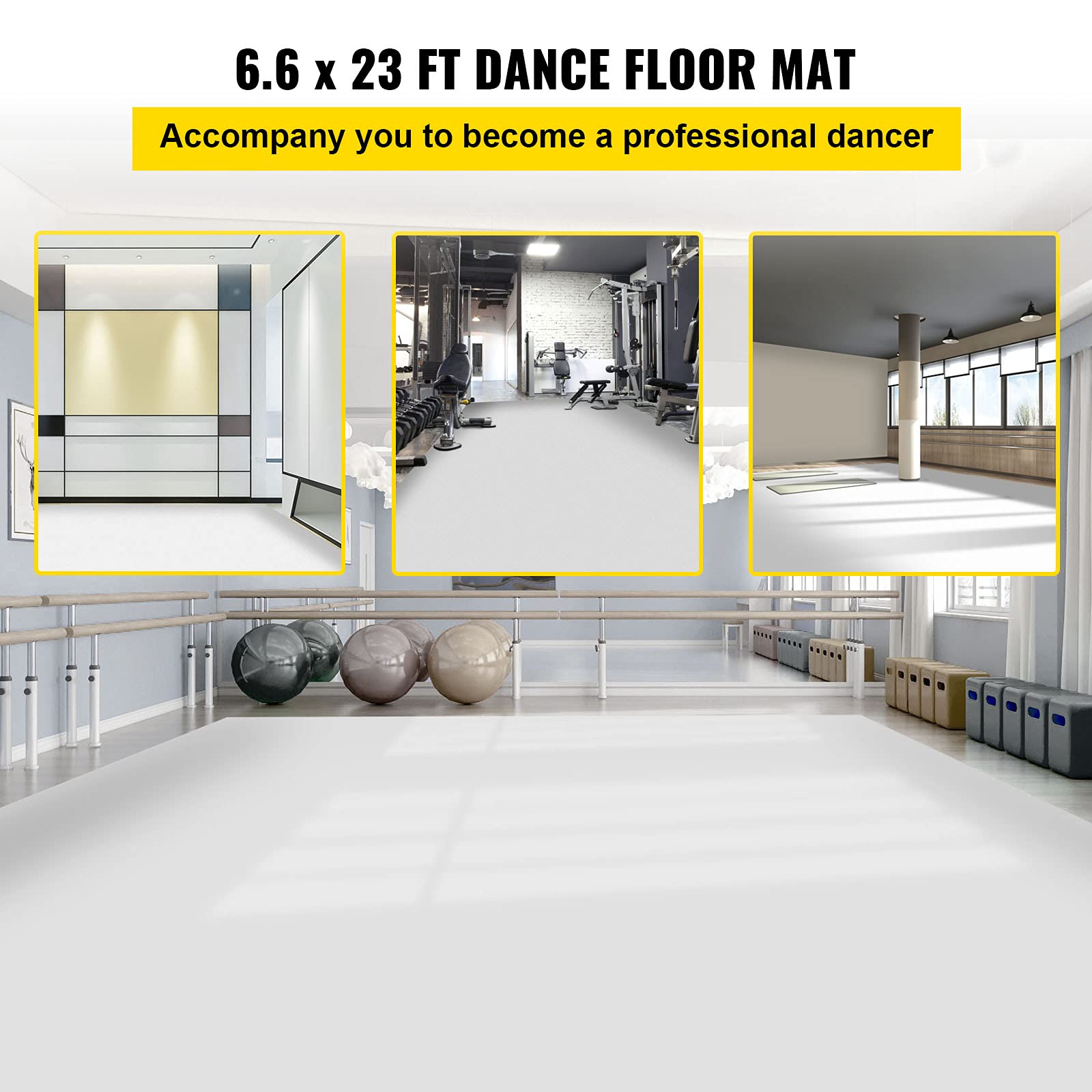 Vevor Dance Floor, 6.6X23Ft Dance Floor Roll, 0.06In Thick Pvc Vinyl Dance Floor, Black/White Reversible Portable Dance Floor, N