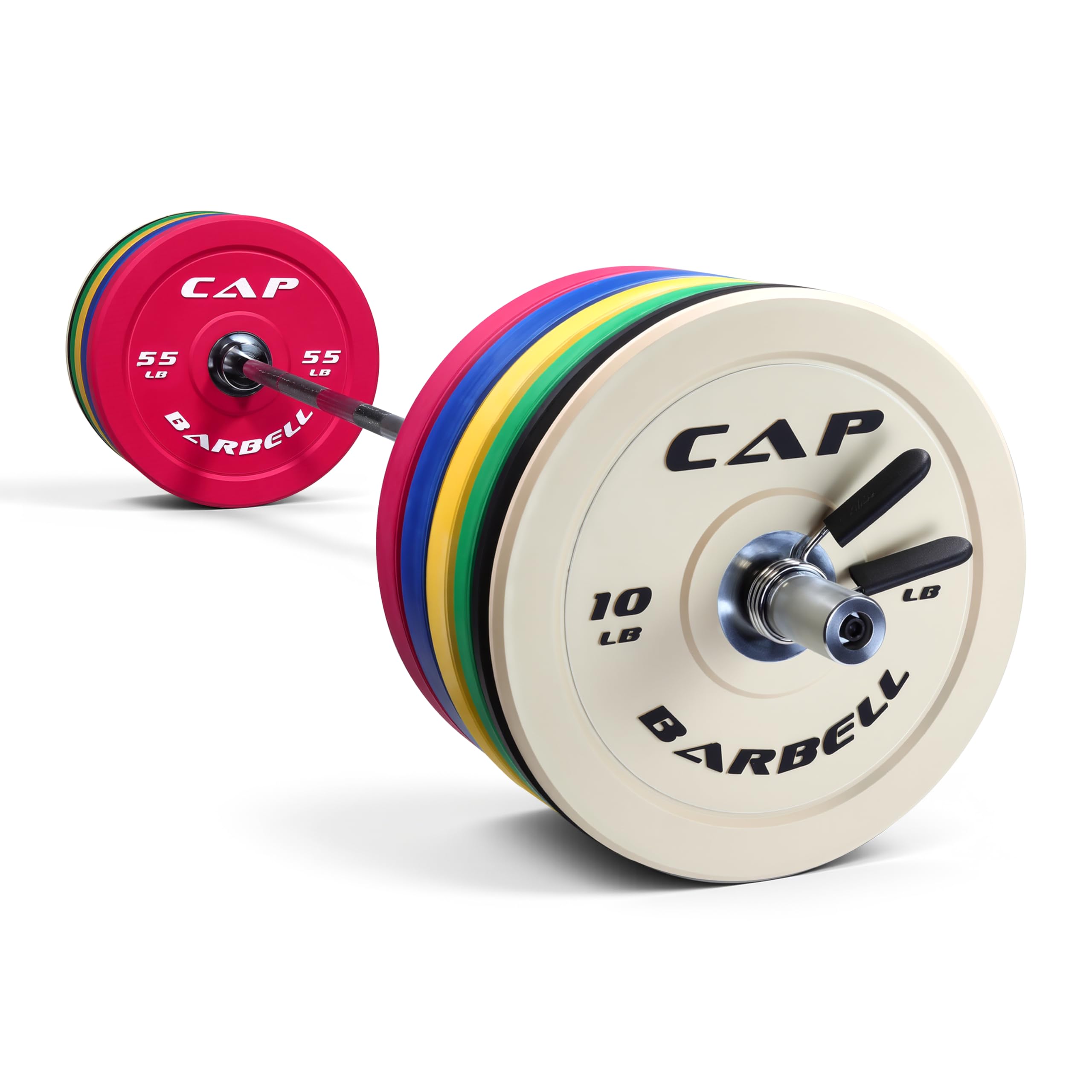 CAP Barbell 370 lb Competition Olympic Weight Set with 7ft Chrome Barbell & Color Bumper Plates