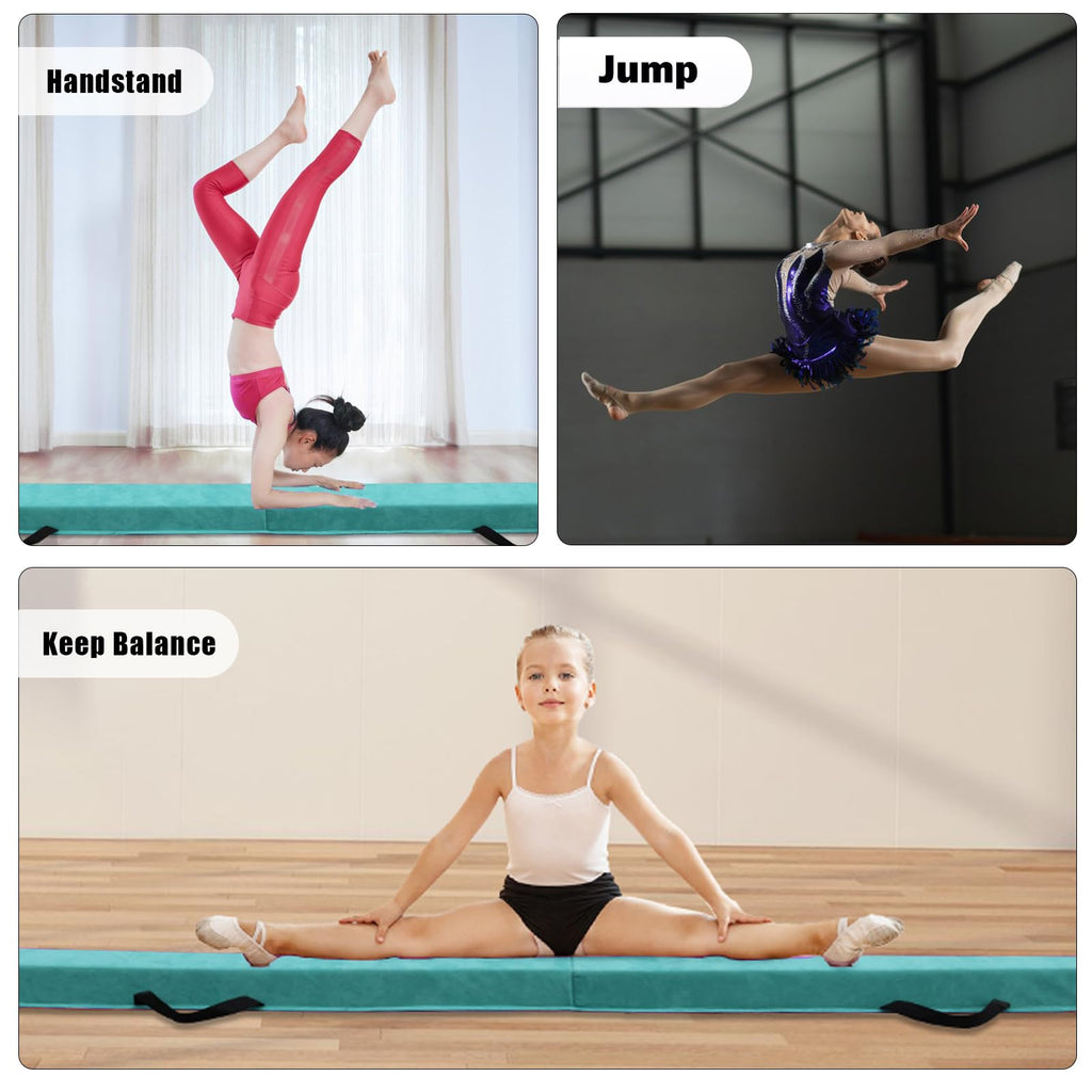 Fincome 8Ft Folding Balance Beam, Portable Gymnastics Beam Equipment With Non Slip Rubber Base & Suede Cover For Training/Practi