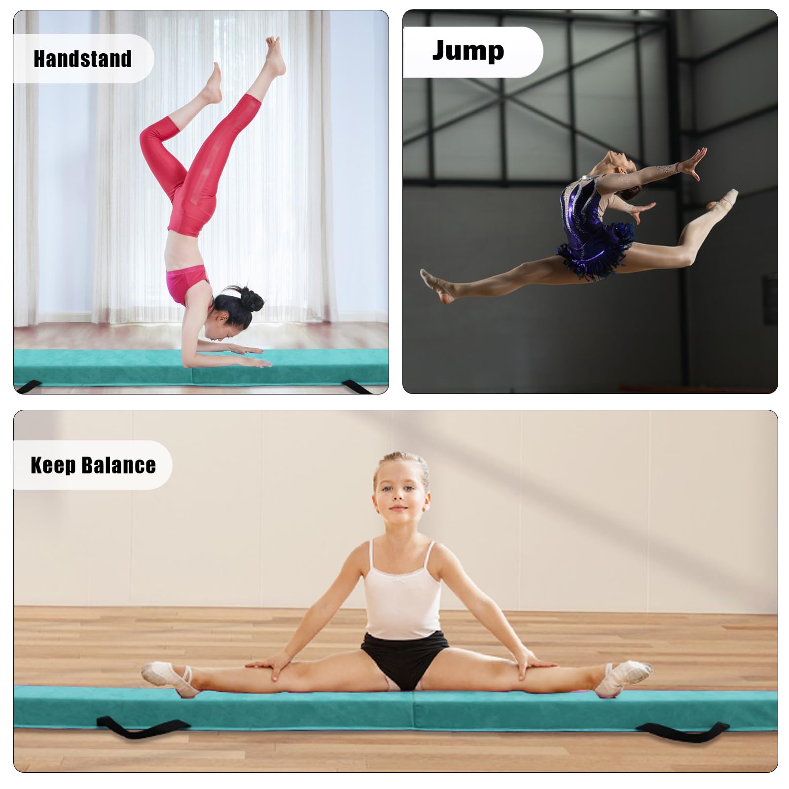 Fincome 8Ft Folding Balance Beam, Portable Gymnastics Beam Equipment With Non Slip Rubber Base & Suede Cover For Training/Practi