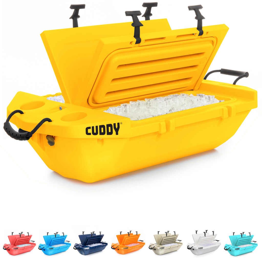 Cuddy Floating Cooler and Dry Storage Vessel for Land & Water - 40QT- Great for River, Beach, Kayak, Pool, & Lake - Yellow