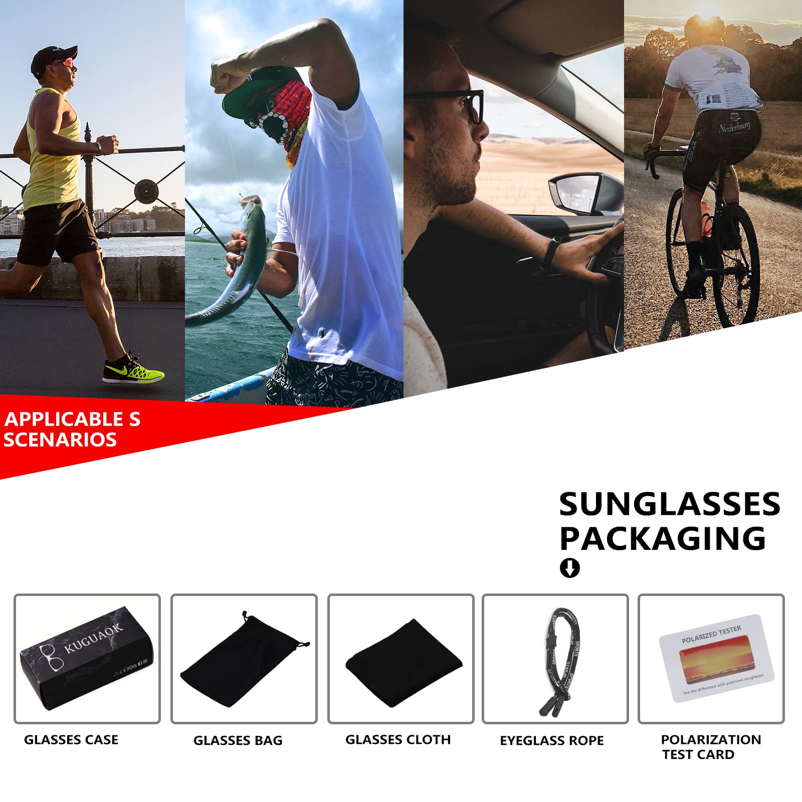 Kuguaok Polarized Sports Sunglasses For Men Driving Cycling Fishing Sun Glasses 100% Uv Protection Goggles
