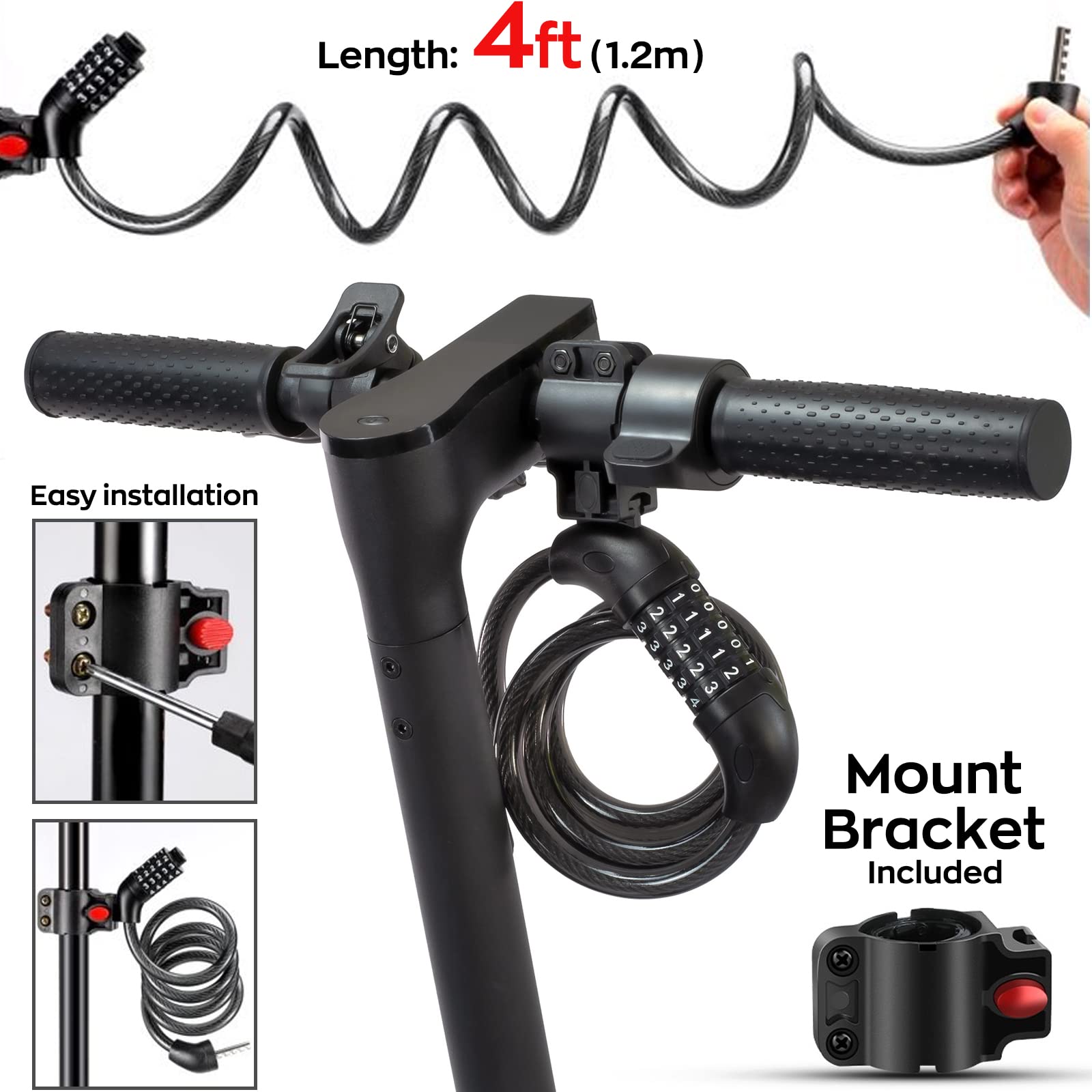 Seway Scooter Lock Cable For Xiaomi Mijia M365 Es Series, Bicycle Combination Locks Coiled Chain Lock Basic Self Coiling Core St