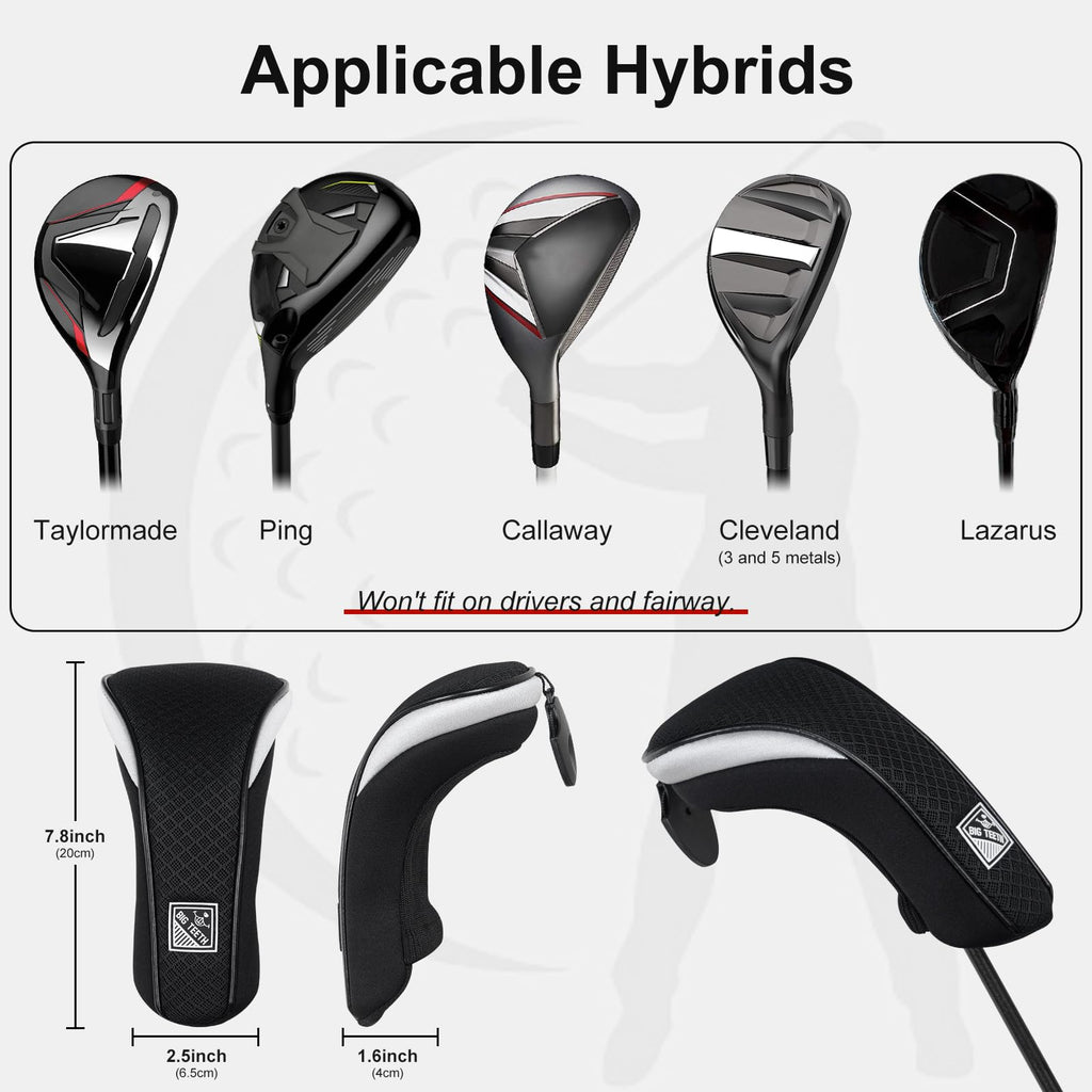 Big Teeth Golf Hybrid Head Covers Set Headcovers Utility Ut Club Protector Meshy With Interchangeable Number Tag (2 Pcs)
