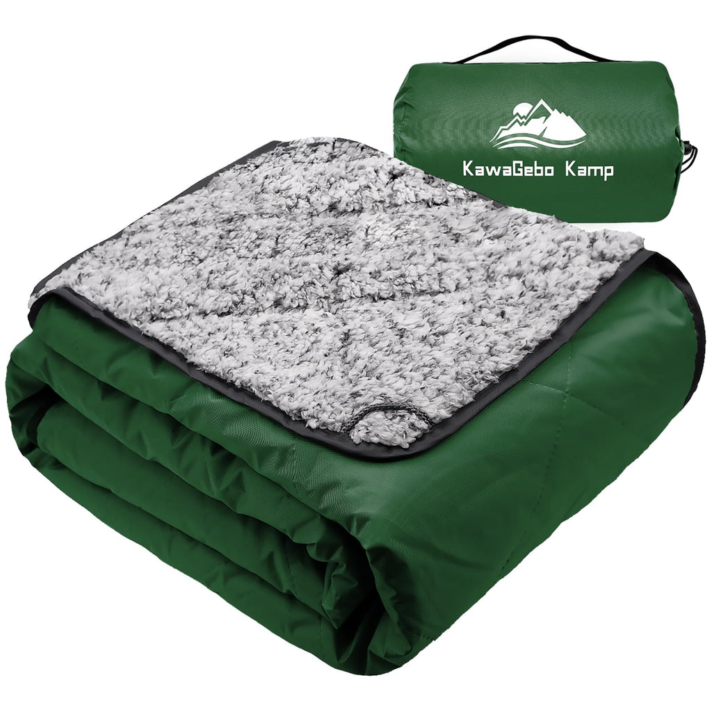 Kawagebo Kamp Sherpa Warm Outdoor Camping Blanket - Waterproof Stadium Blanket For Cold Weather, Camp, Sports Mom And Concert -