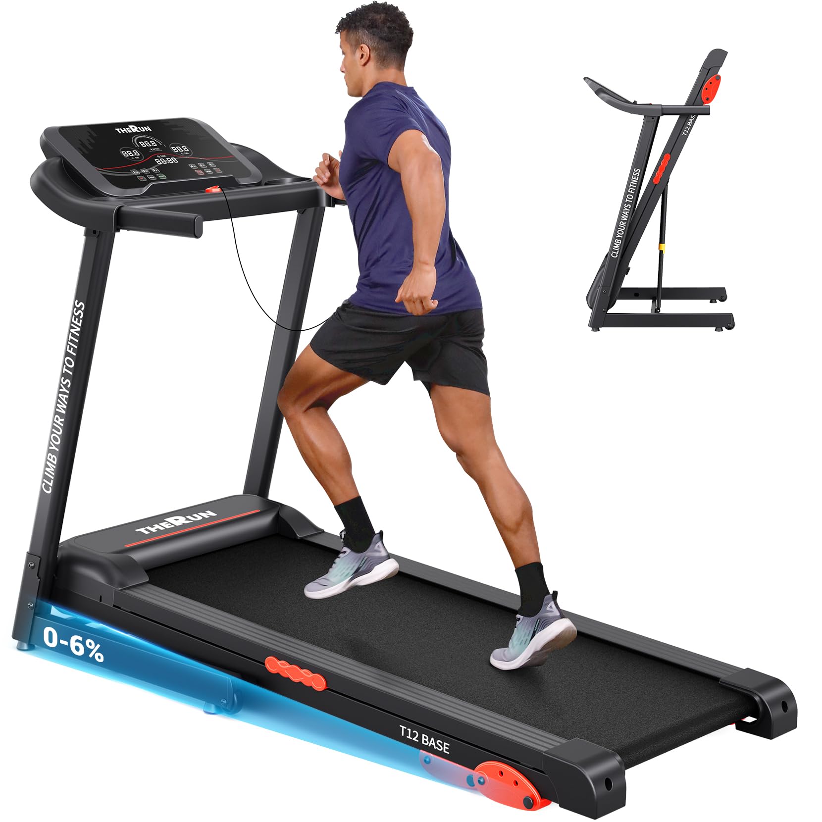 THERUN Running Treadmill with Incline, Foldable Treadmills, Manual Incline Adjustment, 3.0HP Treadmill for Indoor Fitness Workou