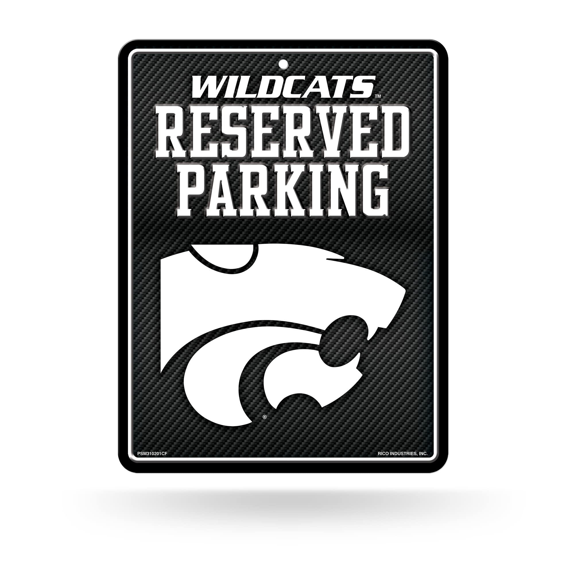 Rico Industries NCAA Kansas State Wildcats Metal Parking Sign 8.5 x 11 Carbon Fiber Metal Parking Sign - Great for Man Cave, Bed
