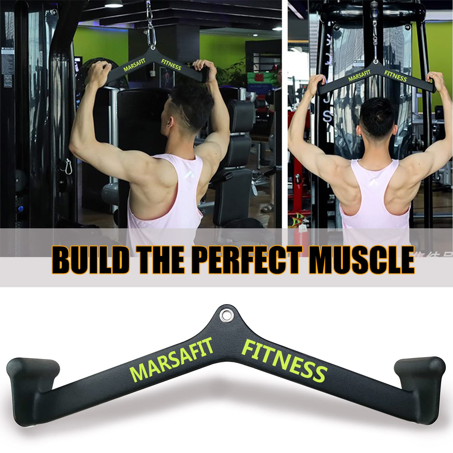 Marsafit Home Gym Fitness Rowing T-Bar V-Bar Pulley Cable Machine Attachments, Bicep Curl Tricep Lat Pulldown Bar Back Strength