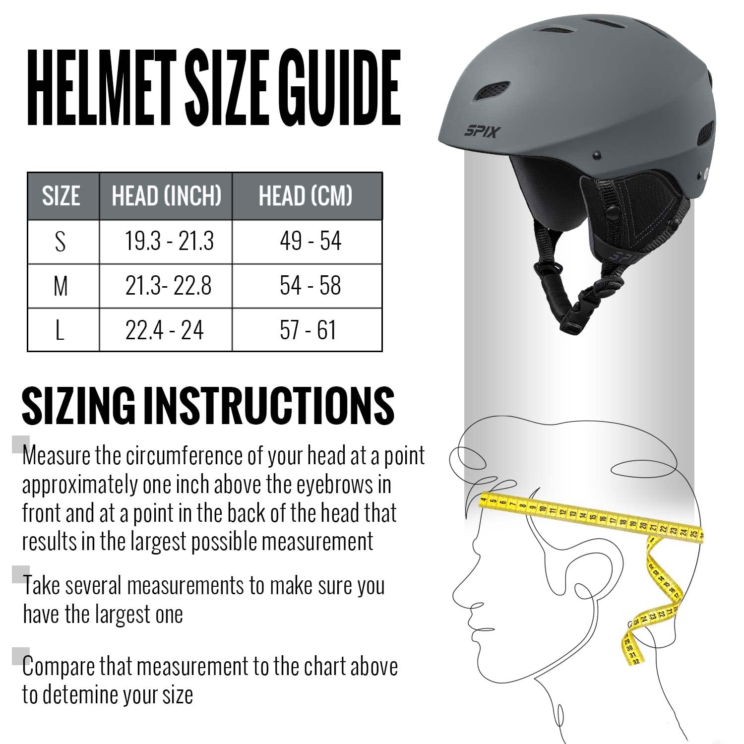 Spix Ski Helmet Snowboard Helmet - Astm Safety Standard Size Adjustable For Adults Youth Men And Women (S, Gray)