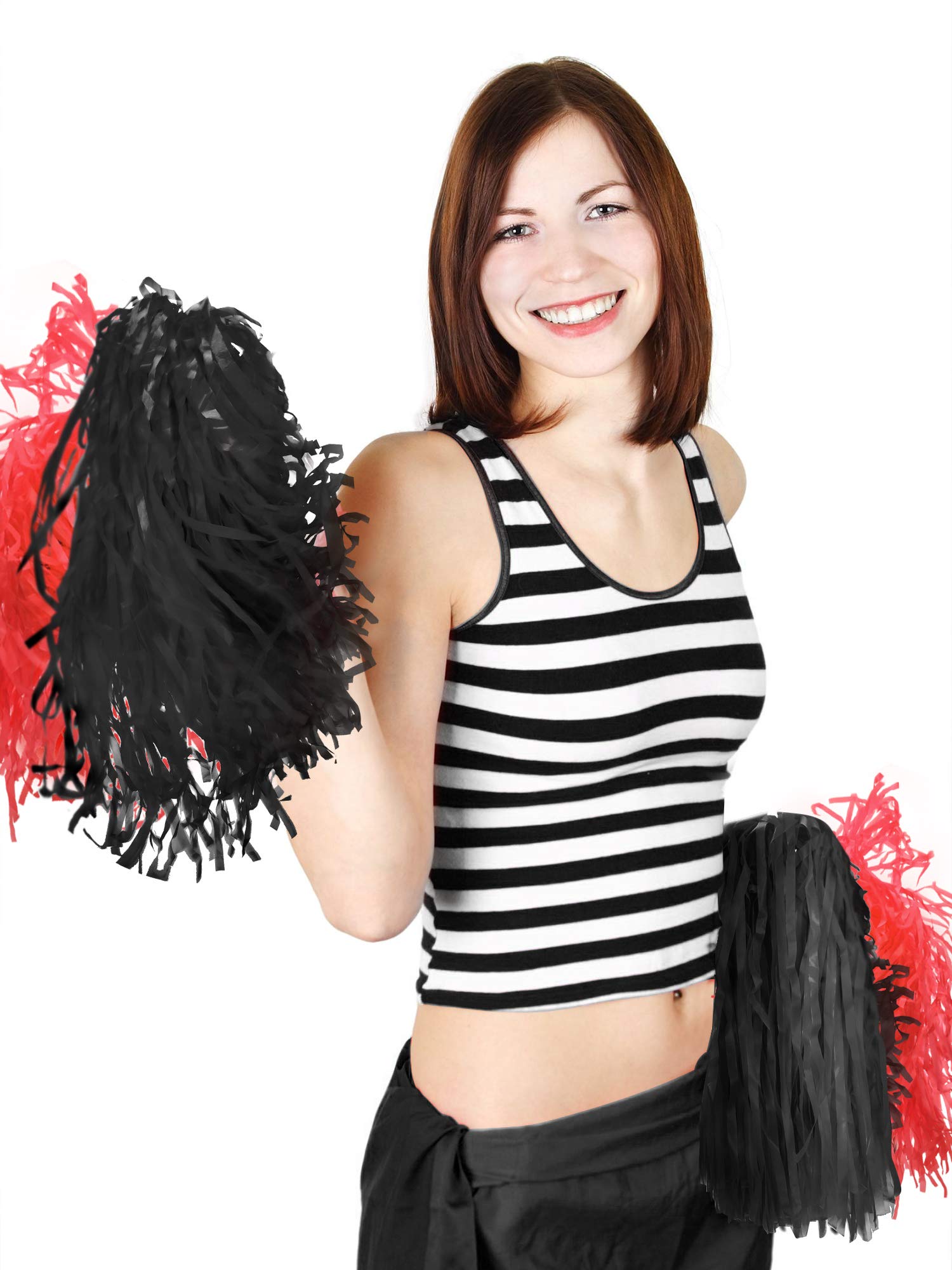 Pangda 12 Pack Cheerleading Pom Poms Sports Dance Cheer Plastic Pom Pom For Sports Team Spirit Cheering (Red And Black)