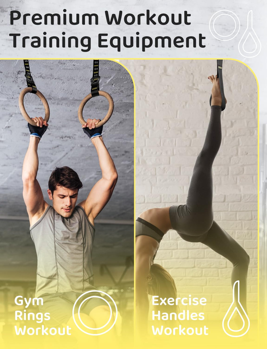 Ghb Gymnastic Rings Wooden Gym Rings 1.25'' Olympic Rings Adjustable Numbered Straps Pull Up Rings Sets For Workout Bodyweight F