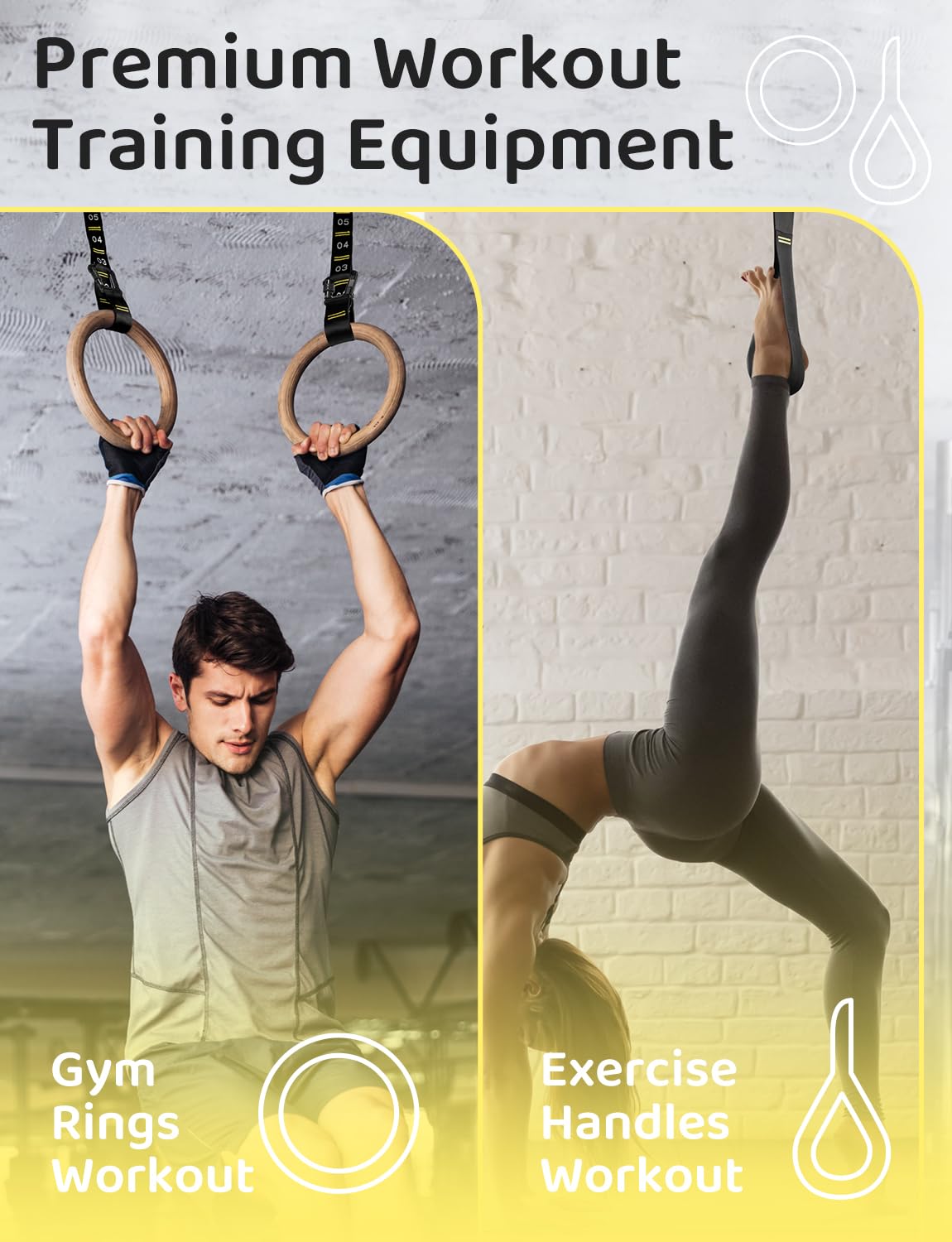 Ghb Gymnastic Rings Wooden Gym Rings 1.25'' Olympic Rings Adjustable Numbered Straps Pull Up Rings Sets For Workout Bodyweight F
