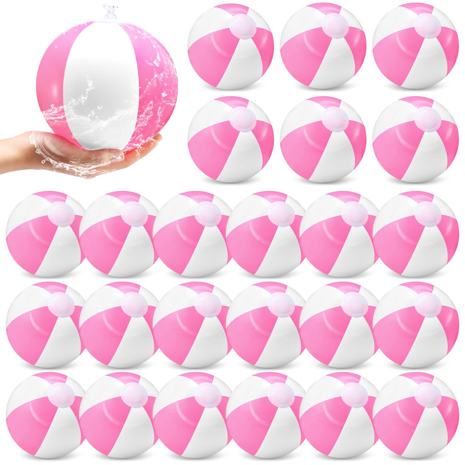 Lunmon 24 Pieces Pink and White Inflatable Beach Ball Round Pool PVC Balls Bulk Pool Party Favors Blow up Game Summer Toys for S