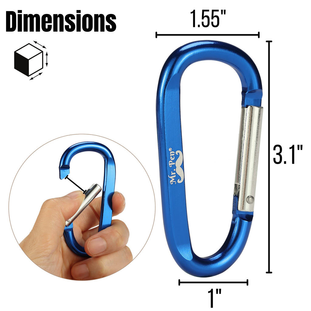 Mr. Pen- Carabiner, 6 Pcs, 3 Inch Aluminum D Ring Carabiner Clip, Key Chain Clip, Backpack Clips, Carabiner Clip, Key Hook For P