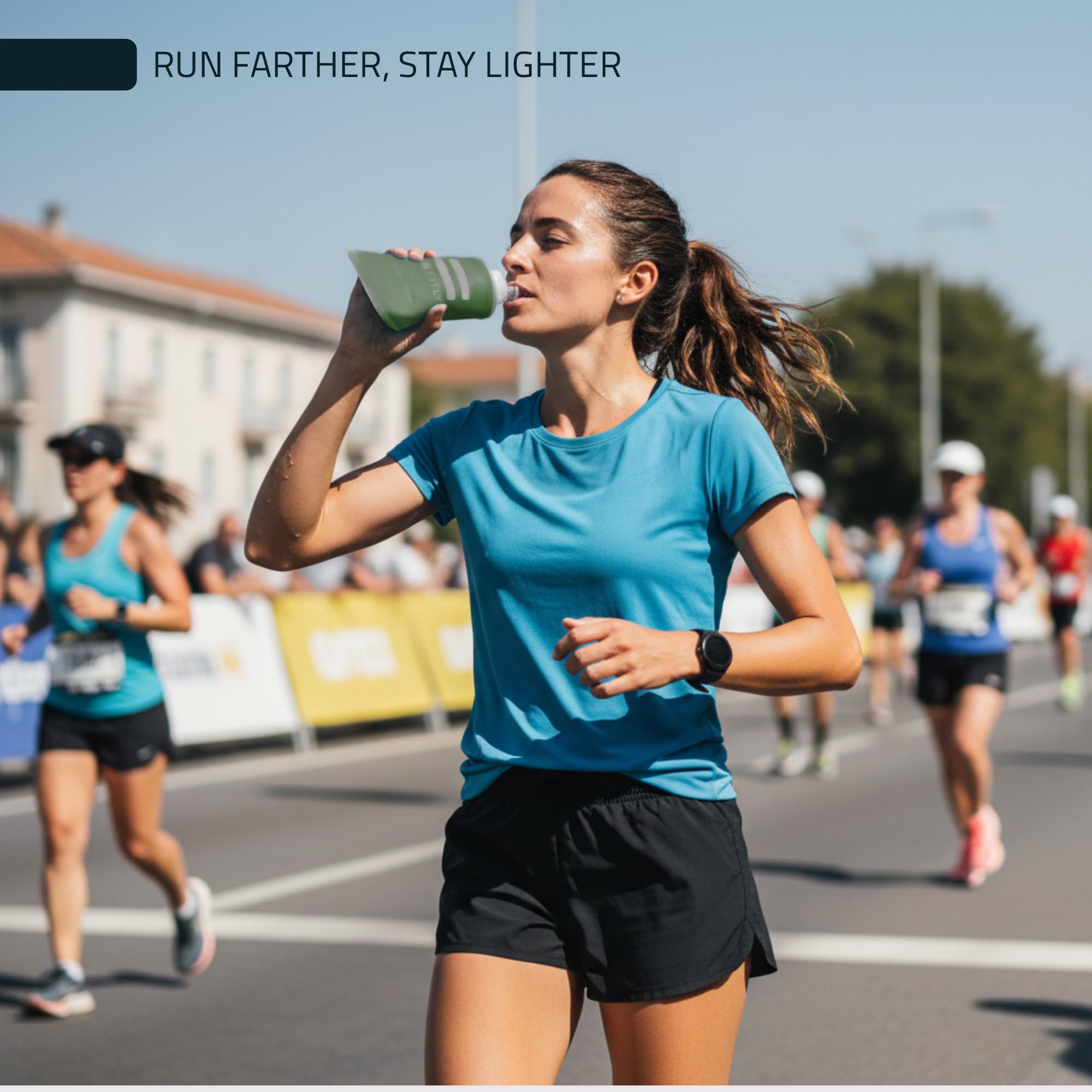 Soft Flask - 8.5 oz (250 ml) - Shrink As You Drink Pocket Soft Water Bottle for Hydration Pack/Running Vest - Folding Water Bott