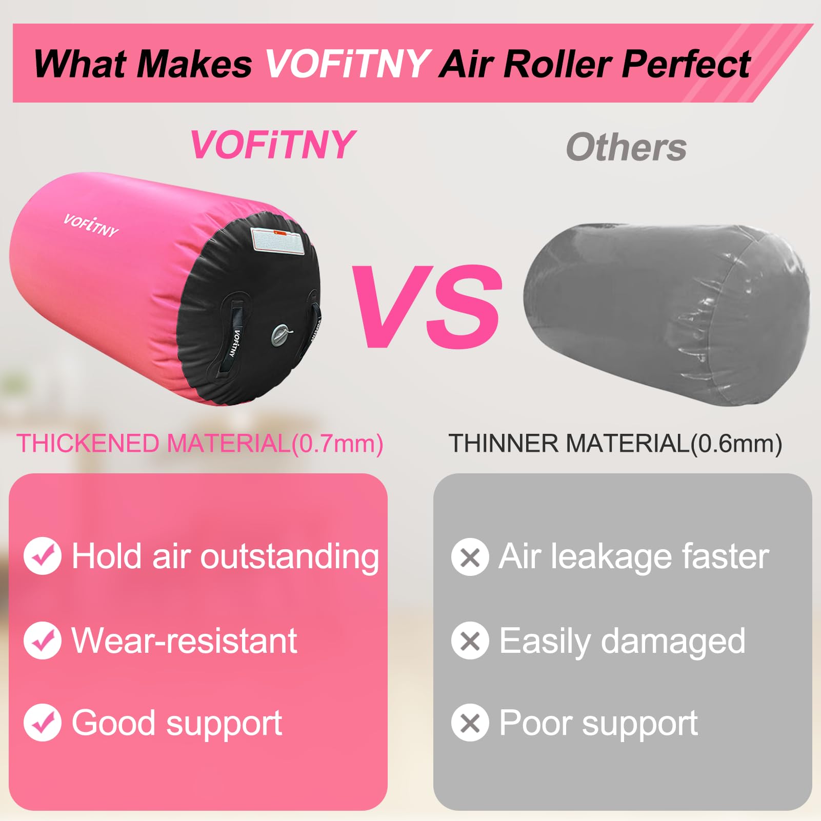 VOFiTNY Inflatable Gymnastics Mat with Tumbling Barrel, 10Tumble Track Mats for Gymnastics, 3.3L x 2D Air Roller Gymnastics B