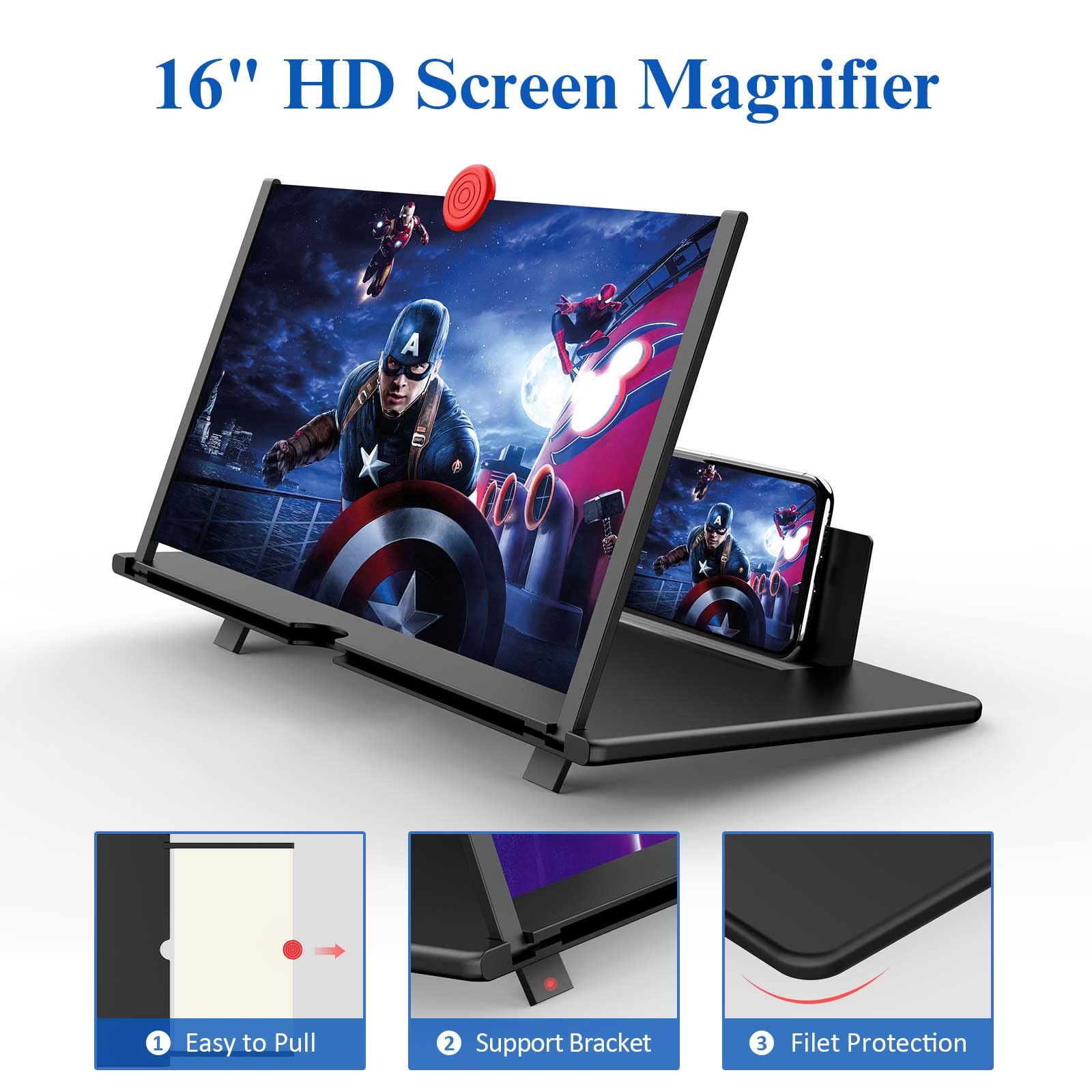 16 Screen Magnifier -3D Hd Mobile Phone Magnifying Projector Screen Enlarger For Movies, Videos, And Gaming-Foldable Phone Stand