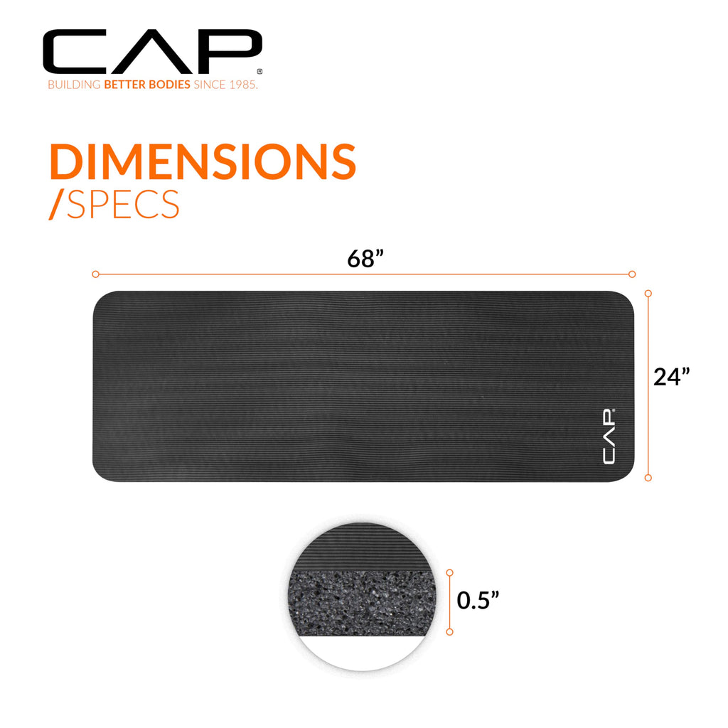 Cap Barbell High Density Exercise Mat With Strap, 68''X24'' 12Mm (Black)