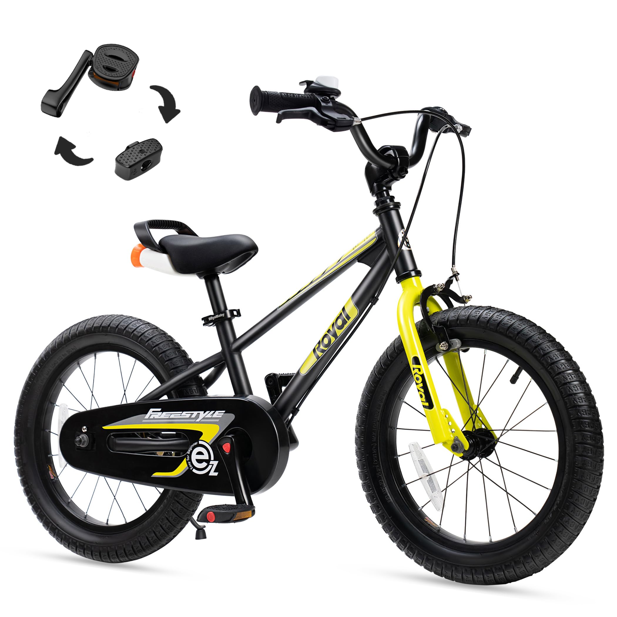 Royalbaby Freestyle Outdoor Childrens Bicycle Dual Handbrakes Sporty Kid Bike with Training Wheels and Adjustable Seat, 12 Inch