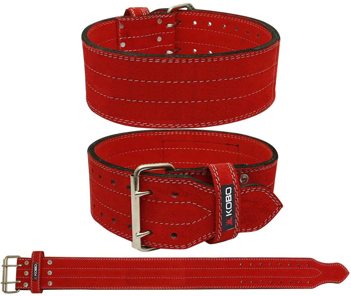 Kobo WTB05 Leather Power Weight Lifting Belt 10 mm Thick, 4 Inches Wide (M, Red)
