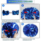 Lovecheer 2Pcs Pom Poms Cheerleading Blue Metallic Cheer Pom Poms With Baton Handle For Sports Team Spirit Party Cheering