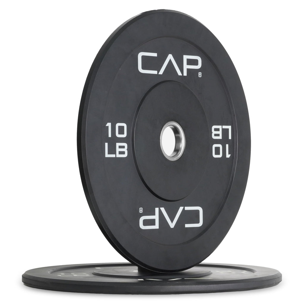 Cap Barbell Budget Olympic Bumper Plate Set With White Logo, Black, 10 Lb Pair