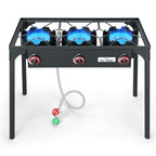 Cookamp High Pressure Triple Propane Burner Outdoor Propane Camping Stove With 0-20 Psi Adjustable High Pressuer Regulator And S