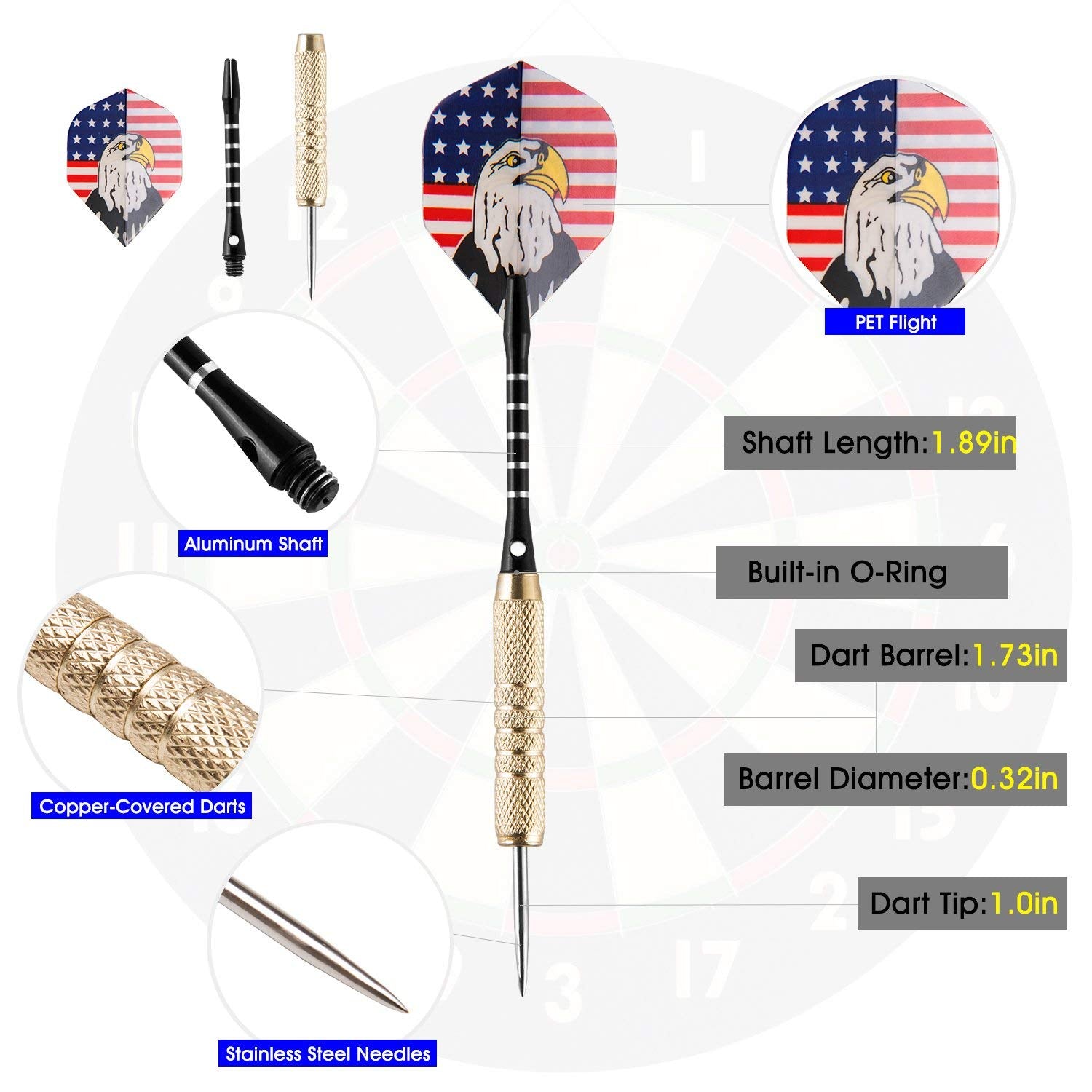 Uzopi 15 Packs Steel Tip Darts 18 Grams With Dart Sharpener And 3 Extra Flights, Aluminum Shafts & Brass Barrels, Levels In Ever