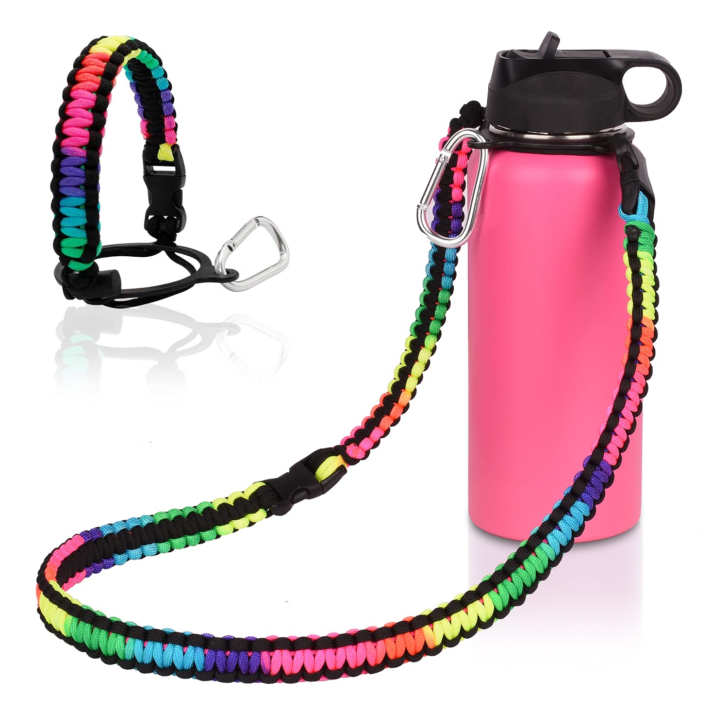 Wongeto Paracord Handle Carrier Holder With Shoulder Strap,Compatible With Hydro Flask Wide Mouth Water Bottles 12Oz - 64 Oz And