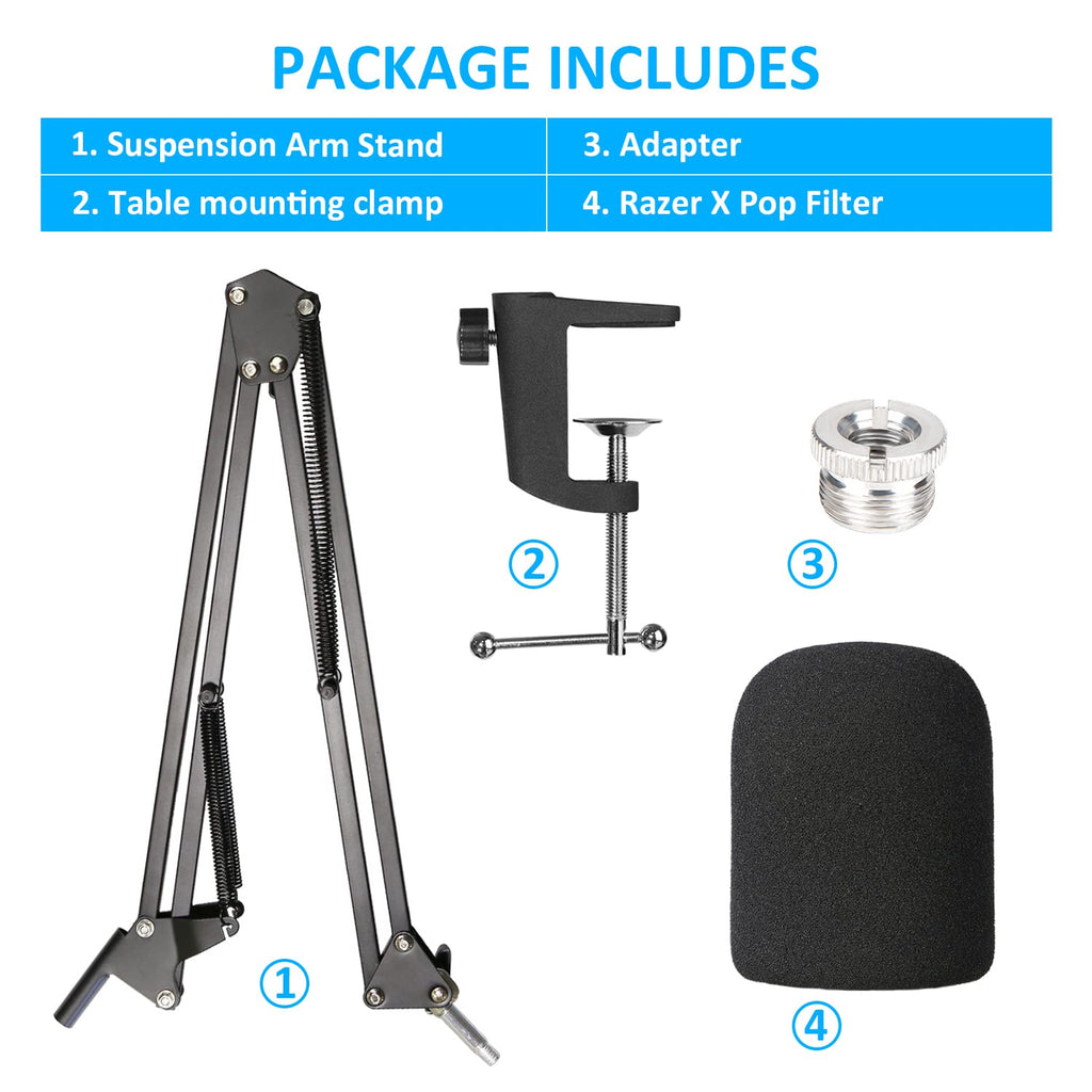 Razer Seiren X Mic Boom Arm With Foam Windscreen, Suspension Boom Scissor Arm Stand With Pop Filter Cover For Razer Seiren X Usb