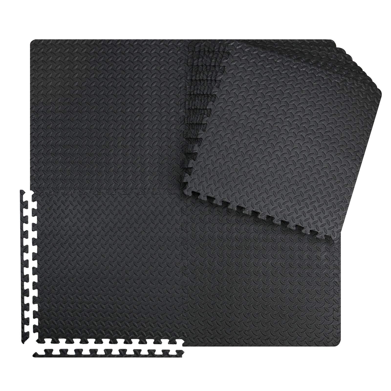 Innhom Gym Flooring Gym Mats Exercise Mat For Floor Workout Mat Foam Floor Tiles For Home Gym Equipment Garage, 12 Pieces Black